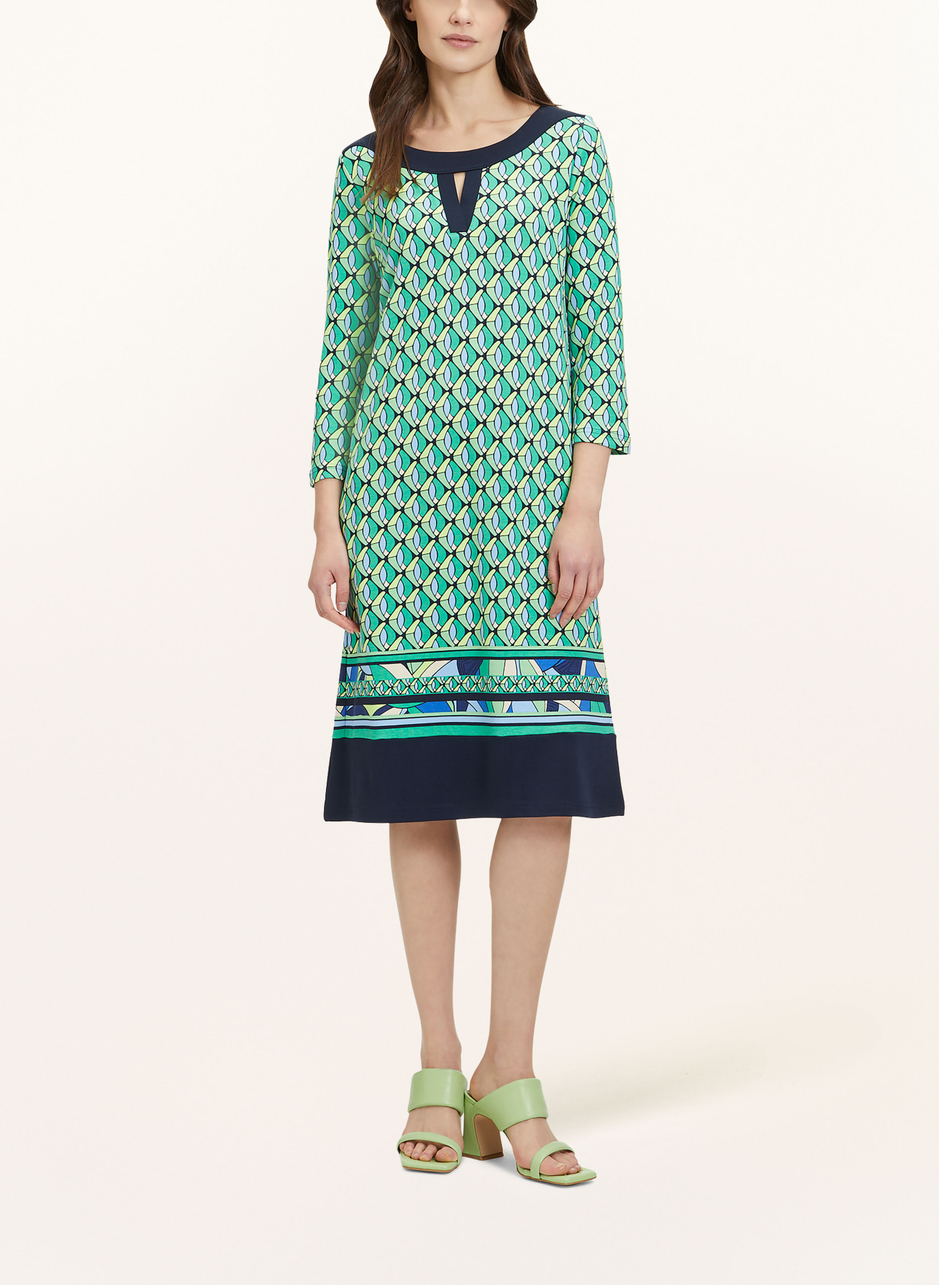 Betty Barclay Jersey dress with 3/4 sleeves and cut-out, Color: GREEN/ LIGHT BLUE/ DARK BLUE (Image 2)