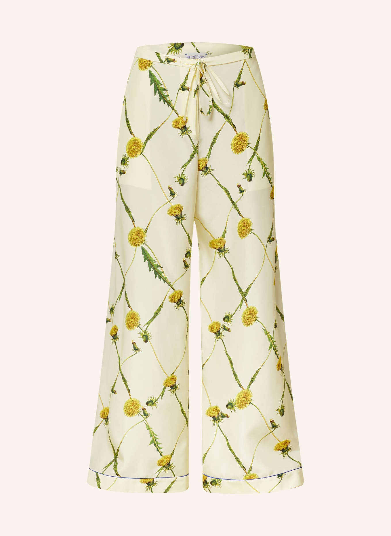 BURBERRY Wide leg trousers made of silk, Color: LIGHT YELLOW/ YELLOW/ GREEN (Image 1)