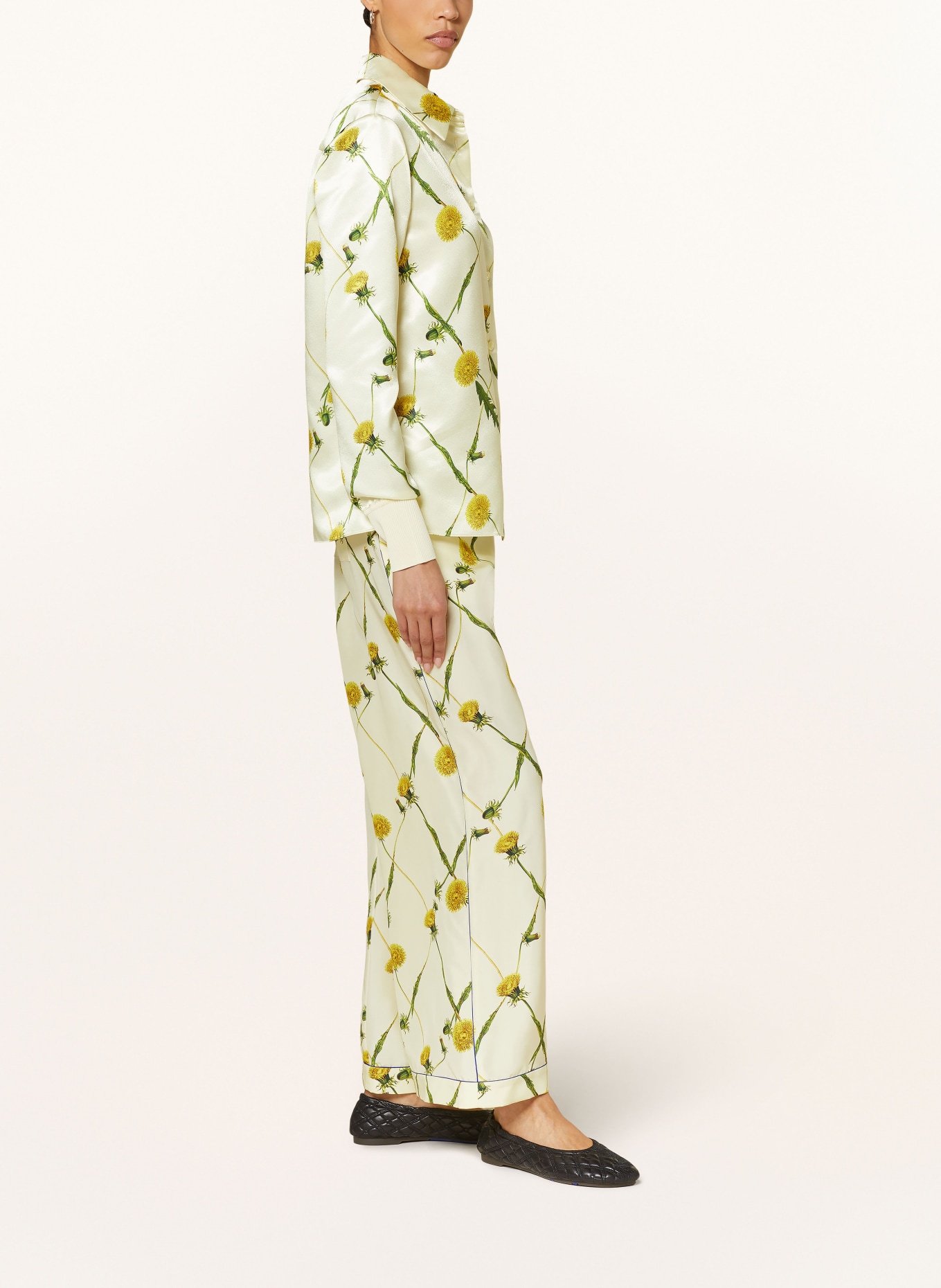 BURBERRY Wide leg trousers made of silk, Color: LIGHT YELLOW/ YELLOW/ GREEN (Image 4)