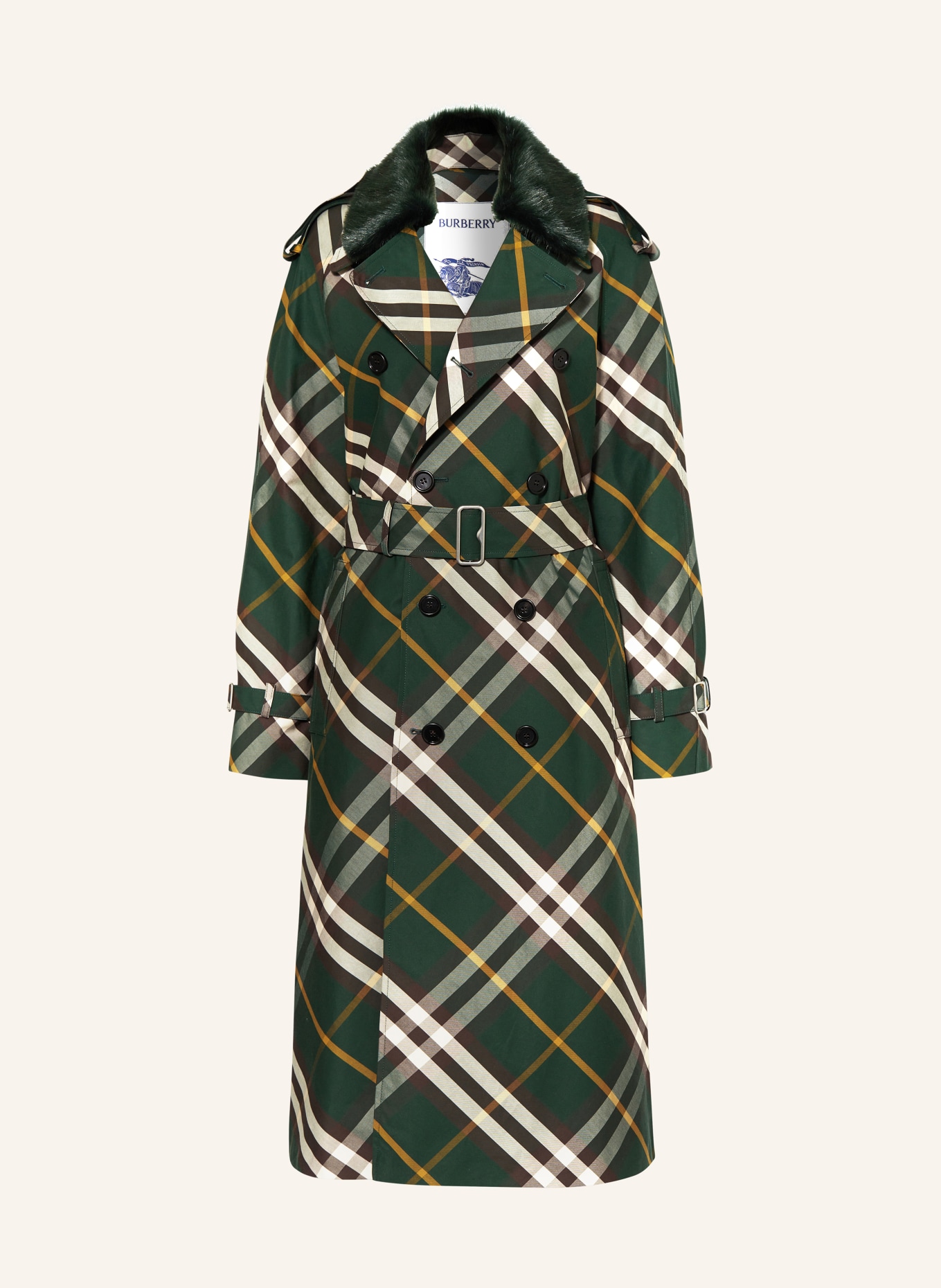 BURBERRY Trench coat with faux fur, Color: DARK GREEN/ DARK BROWN/ CREAM (Image 1)