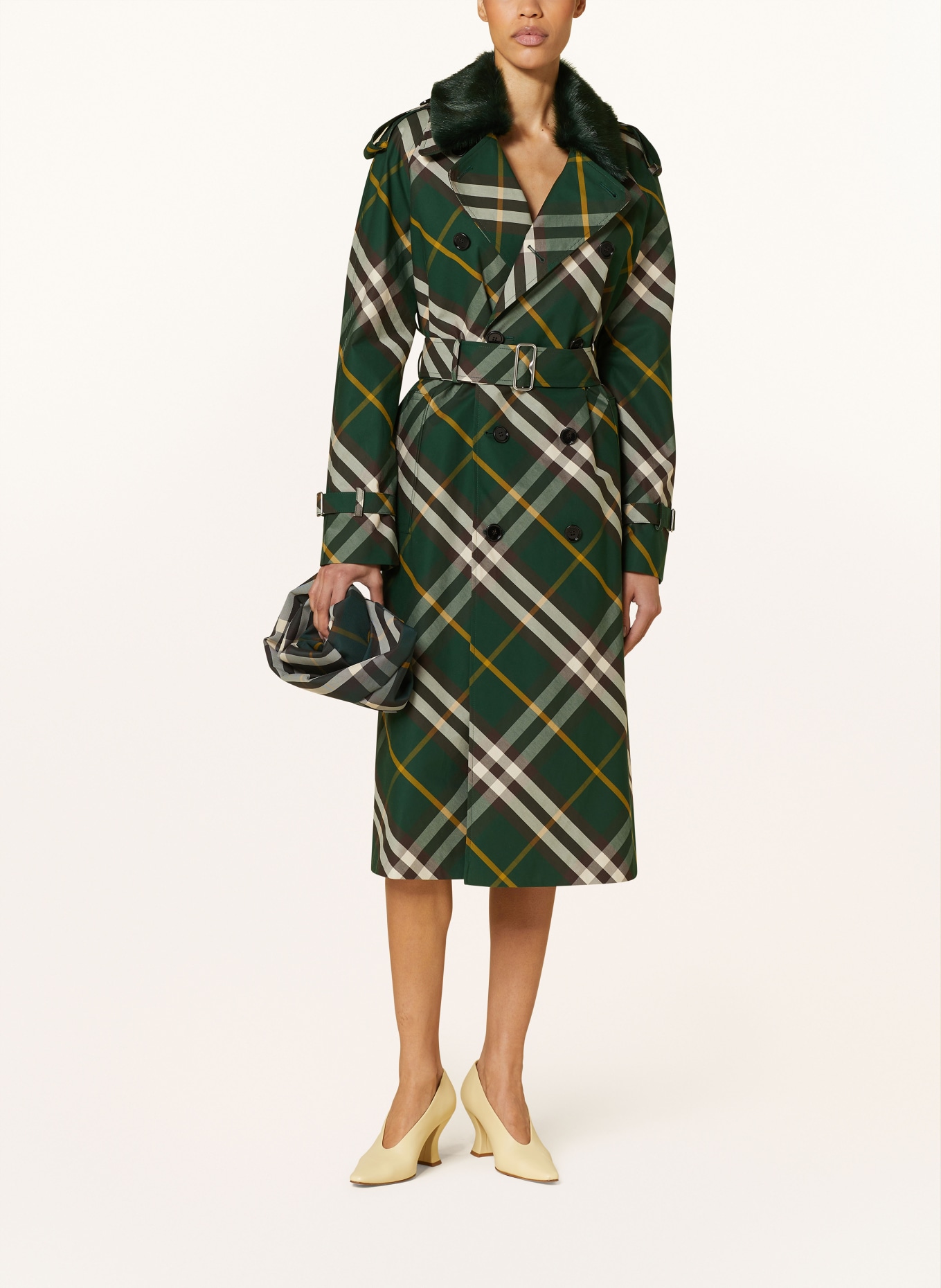 BURBERRY Trench coat with faux fur, Color: DARK GREEN/ DARK BROWN/ CREAM (Image 2)