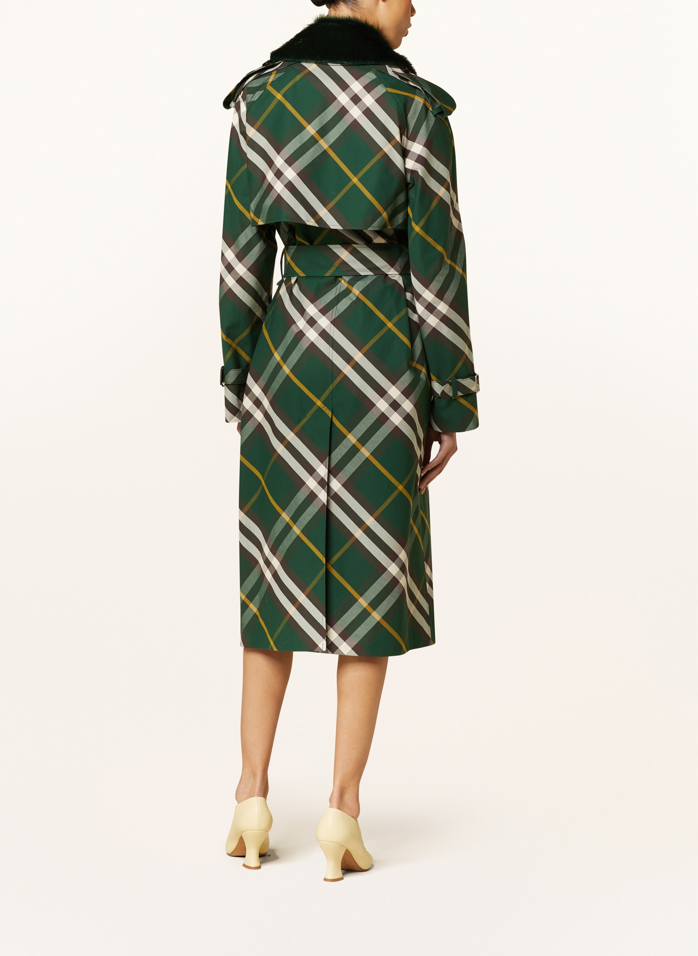 BURBERRY Trench coat with faux fur, Color: DARK GREEN/ DARK BROWN/ CREAM (Image 3)