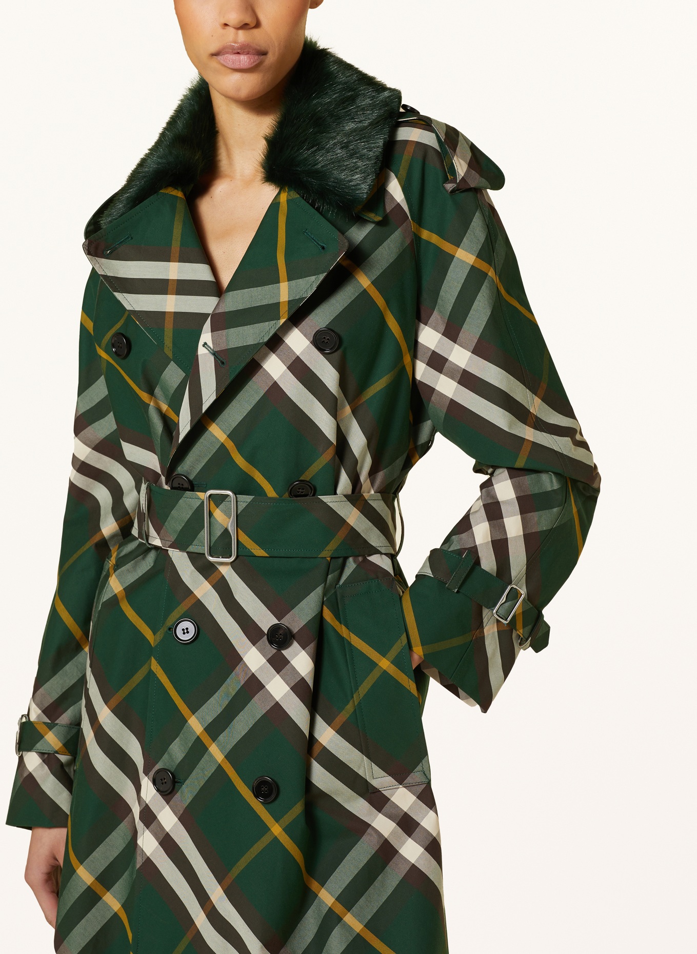 BURBERRY Trench coat with faux fur, Color: DARK GREEN/ DARK BROWN/ CREAM (Image 4)