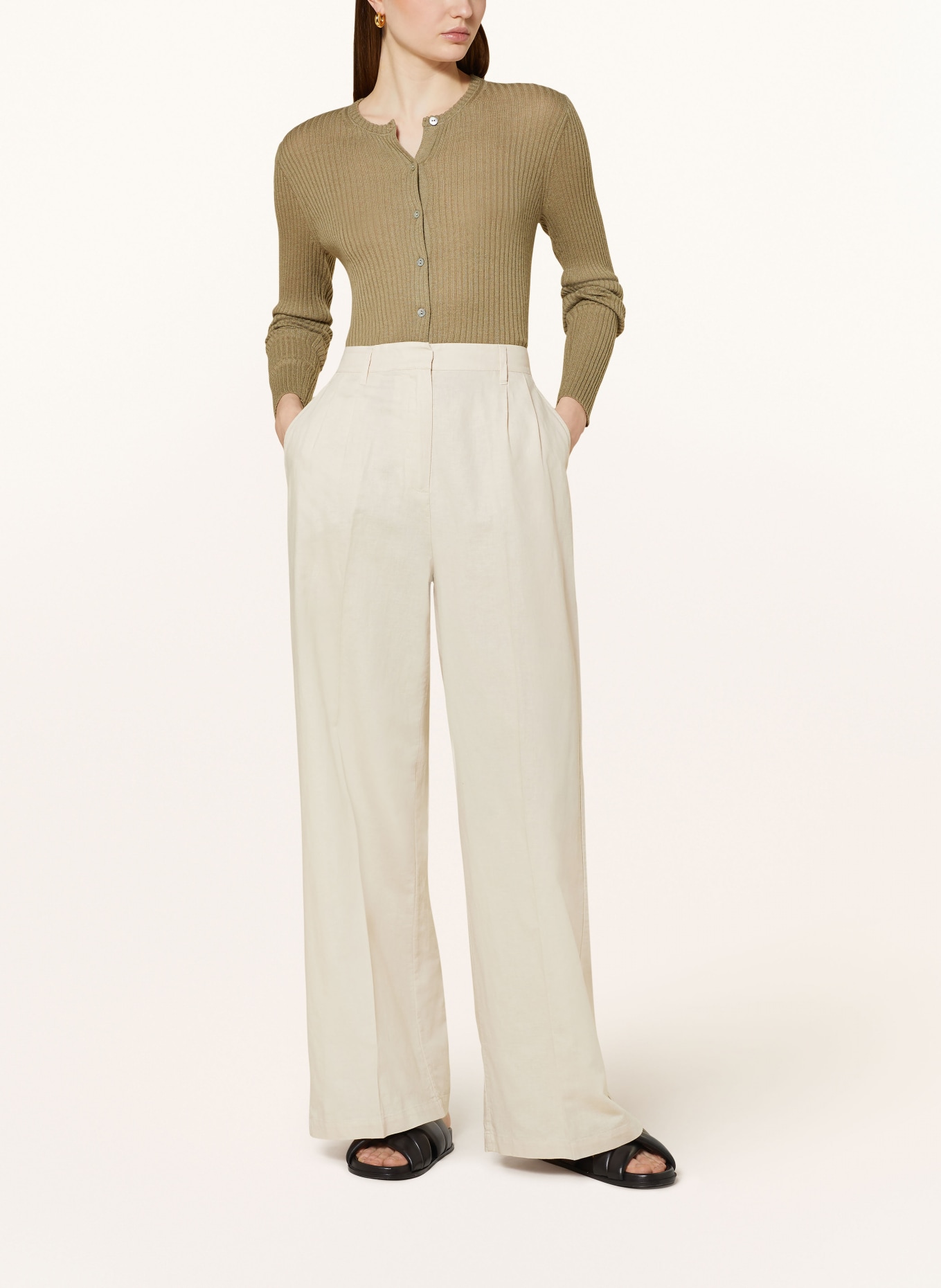 HERZEN'S ANGELEGENHEIT Spodnie marlena z dodatkiem lnu, Kolor: KREMOWY (Obrazek 2)
