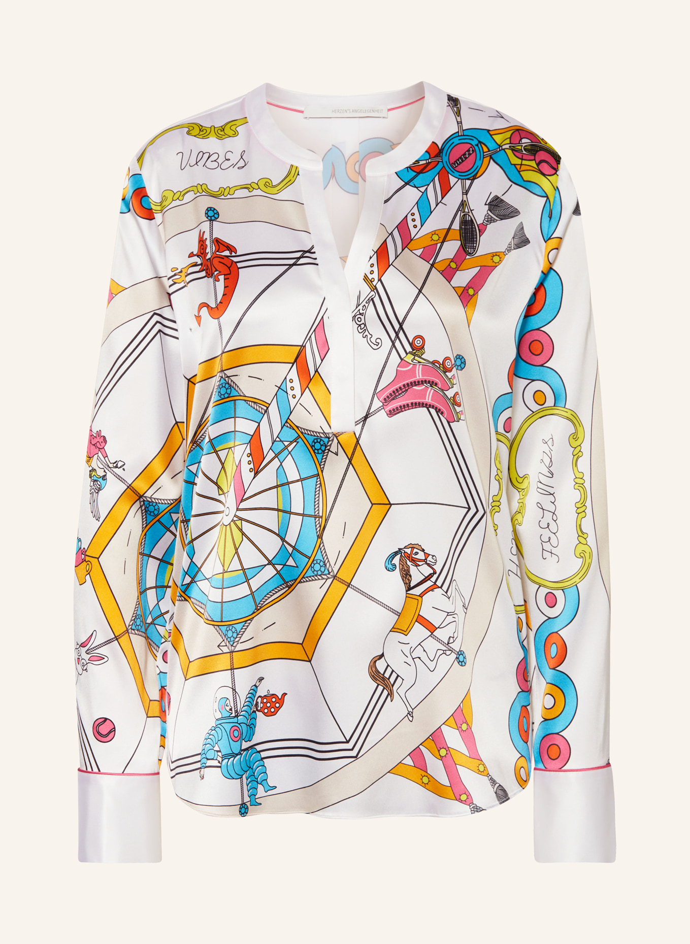 HERZEN'S ANGELEGENHEIT Blusenshirt aus Seide, Farbe: WEISS/ BLAU/ ORANGE (Bild 1)