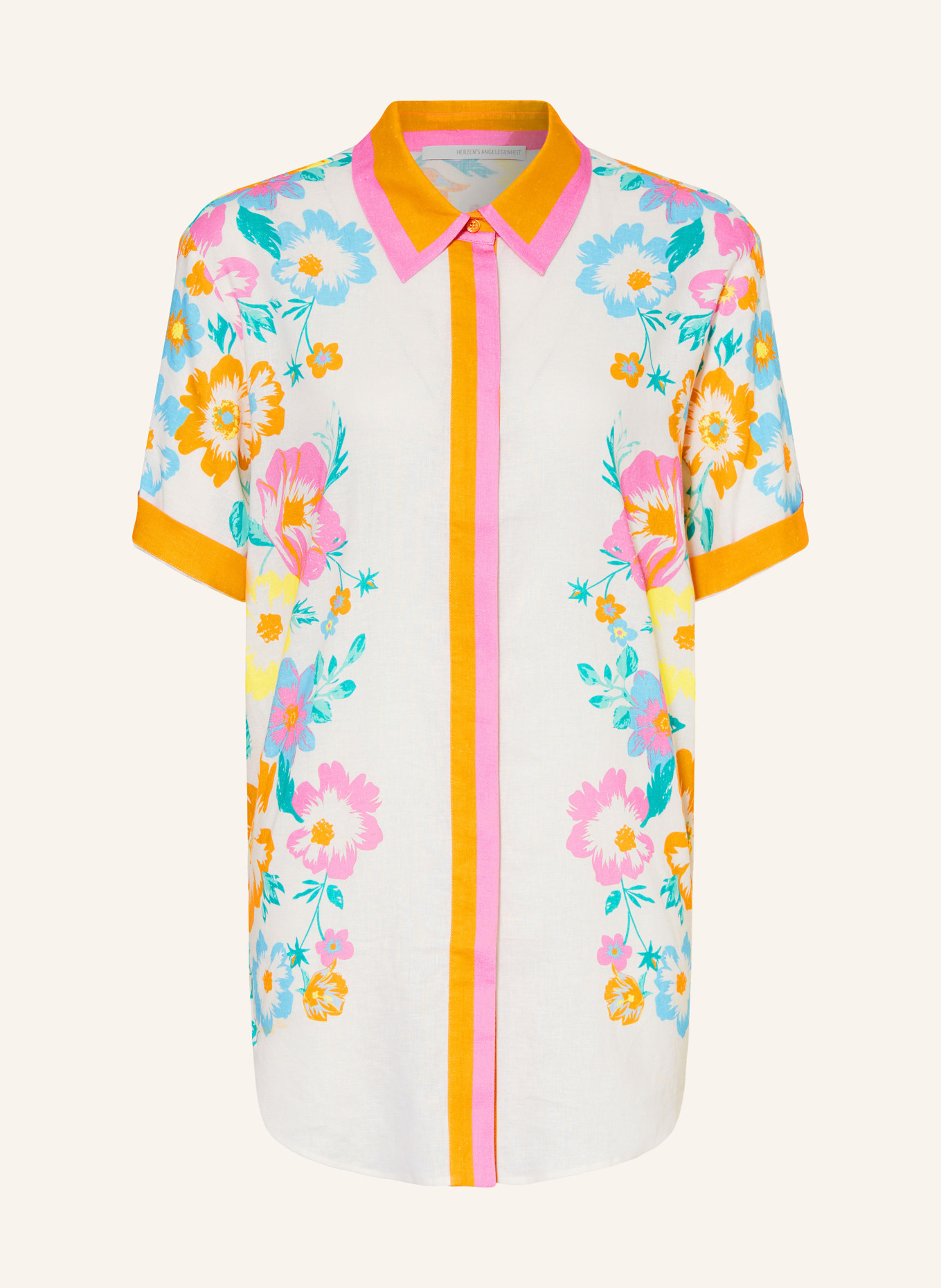 HERZEN'S ANGELEGENHEIT Oversized shirt blouse with linen, Color: ECRU/ ORANGE/ PINK (Image 1)