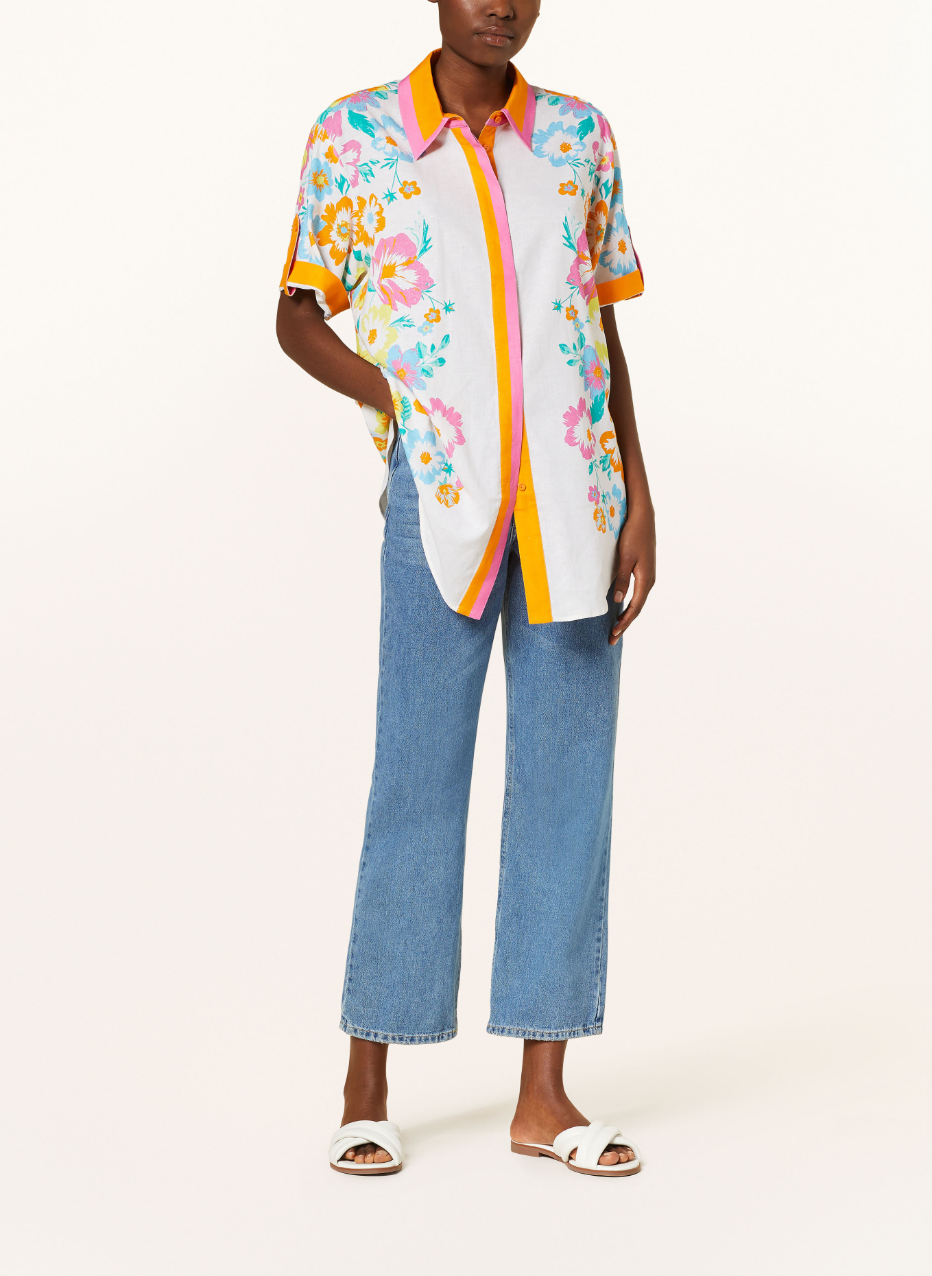 HERZEN'S ANGELEGENHEIT Oversized shirt blouse with linen, Color: ECRU/ ORANGE/ PINK (Image 2)