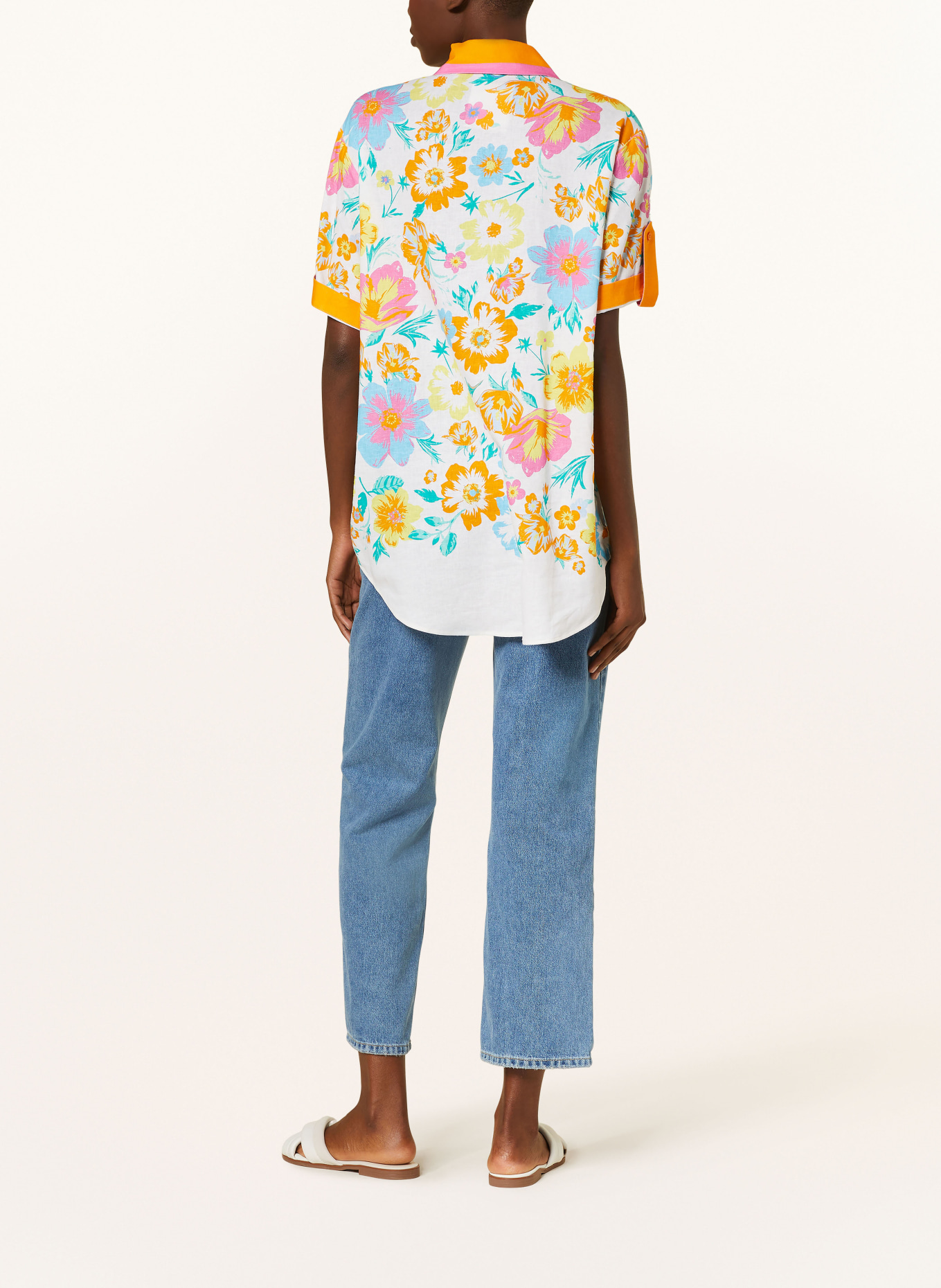 HERZEN'S ANGELEGENHEIT Oversized shirt blouse with linen, Color: ECRU/ ORANGE/ PINK (Image 3)