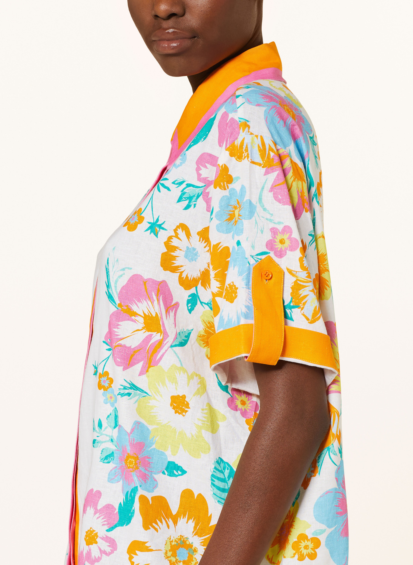 HERZEN'S ANGELEGENHEIT Oversized-Hemdbluse mit Leinen, Farbe: ECRU/ ORANGE/ PINK (Bild 4)