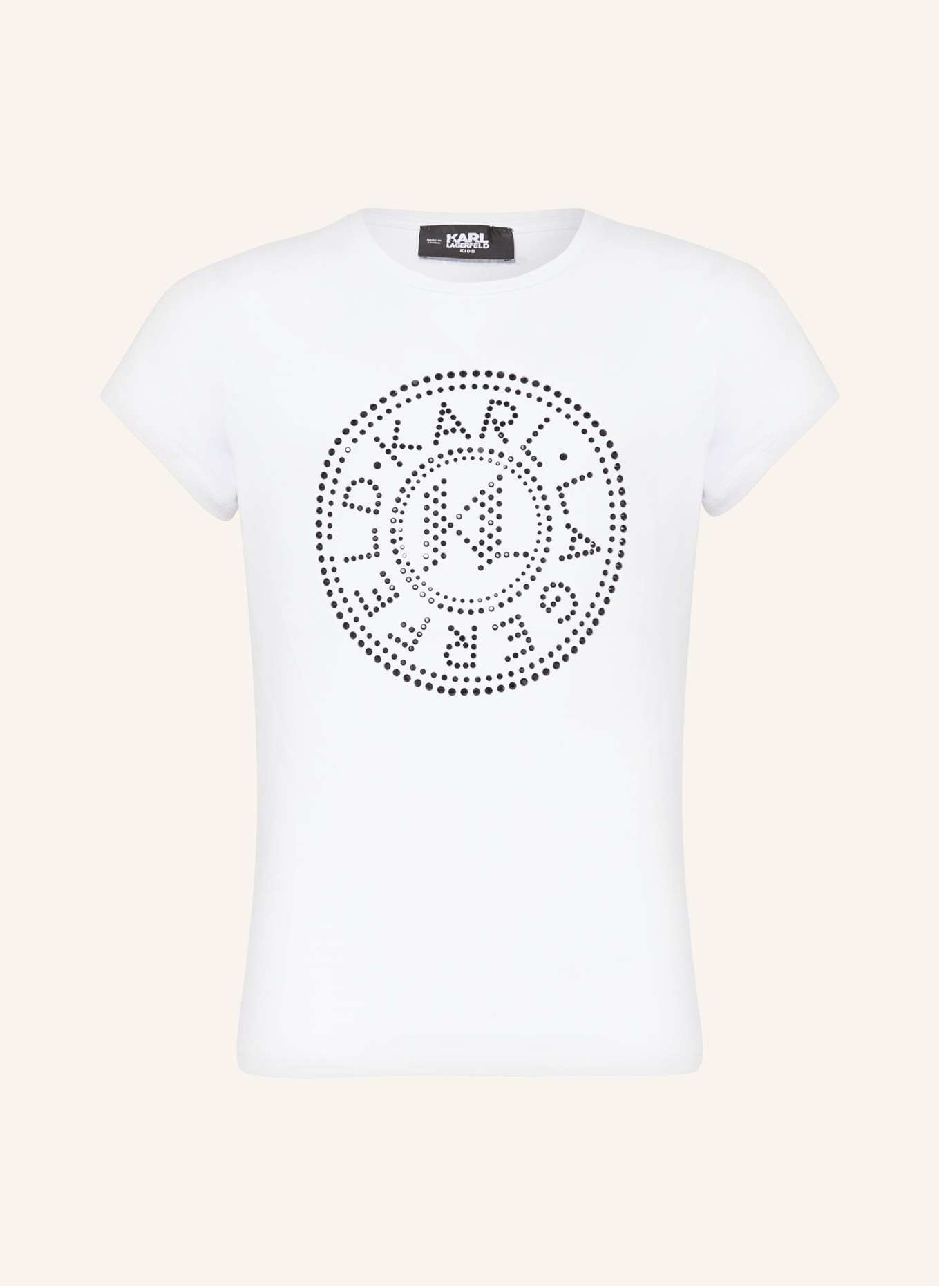 KARL LAGERFELD KIDS T-shirt z obszyciem ozdobnymi kamykami, Kolor: BIAŁY (Obrazek 1)