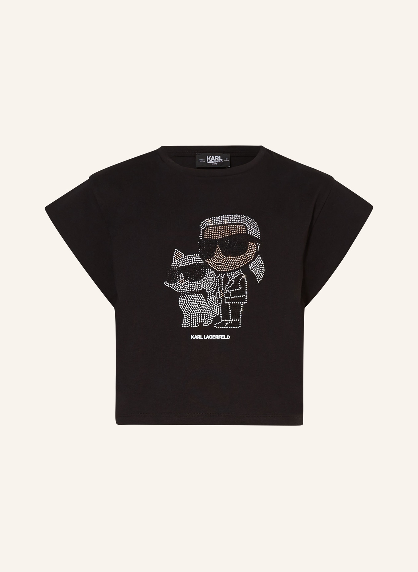 KARL LAGERFELD KIDS Cropped tričko s ozdobnými kamínky, Barva: ČERNÁ (Obrázek 1)