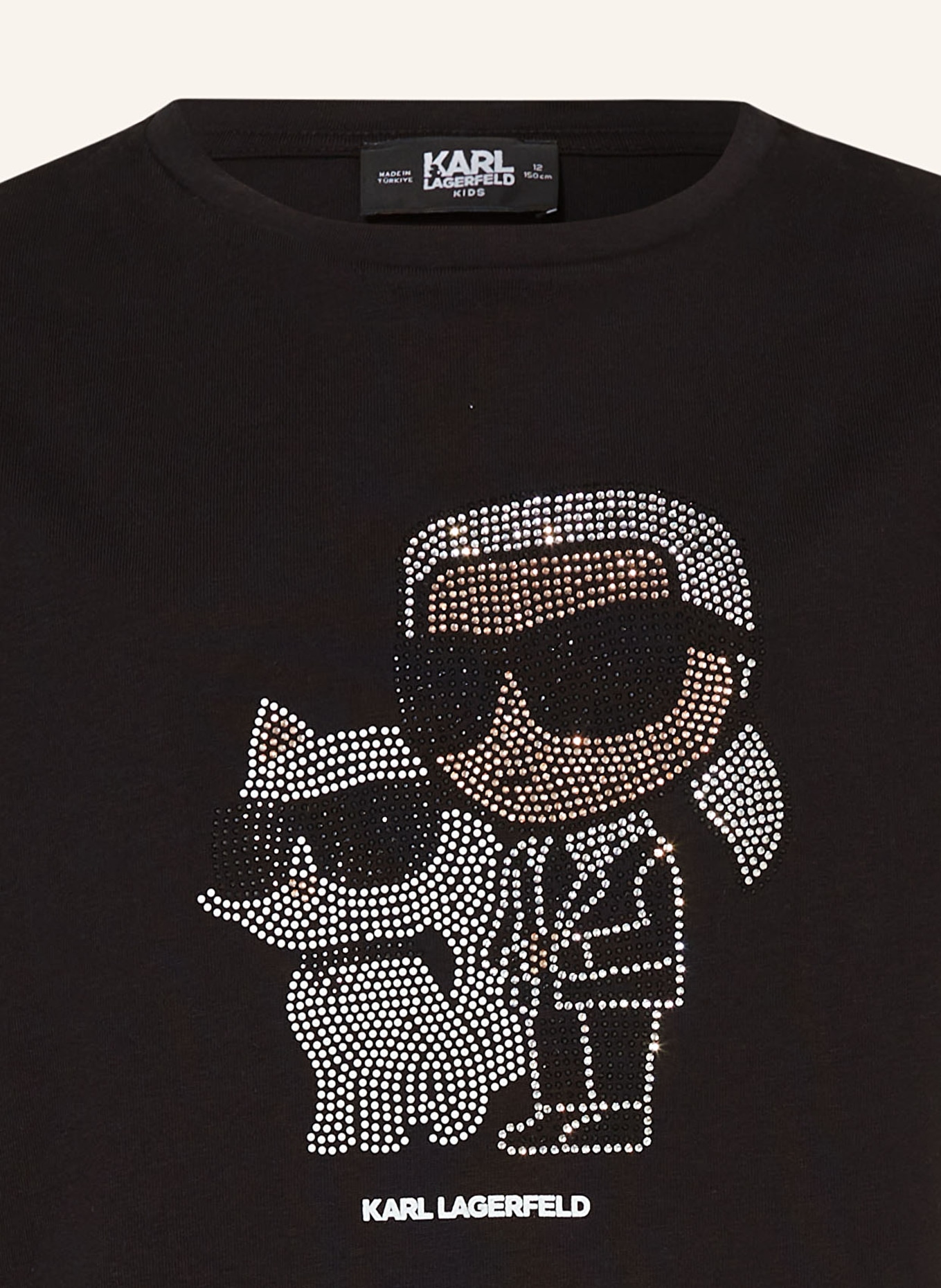 KARL LAGERFELD KIDS Krótka koszulka z ozdobnymi kamykami, Kolor: CZARNY (Obrazek 3)