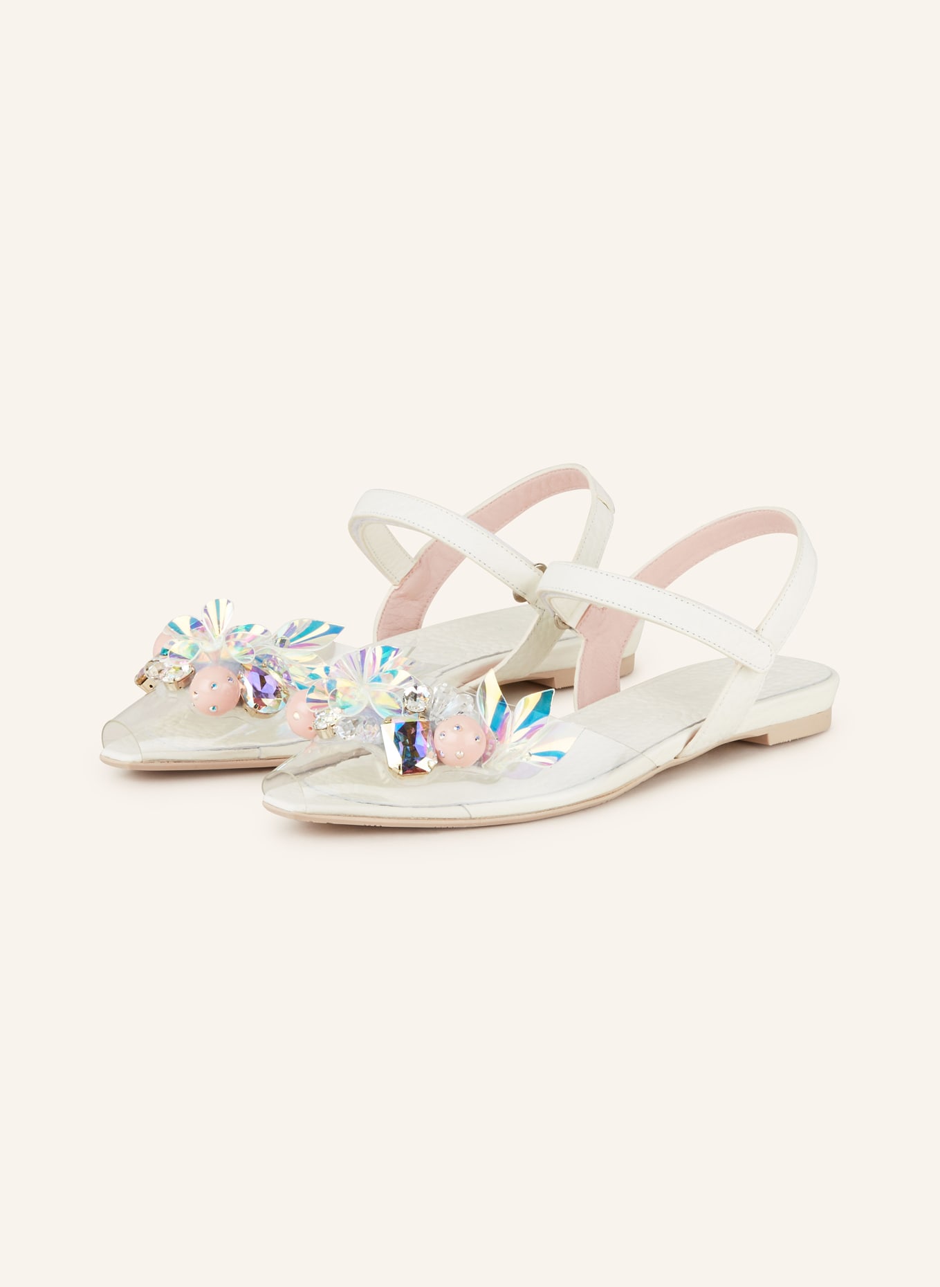 ras Sandals with decorative gems, Color: WHITE/ PINK/ SILVER (Image 1)