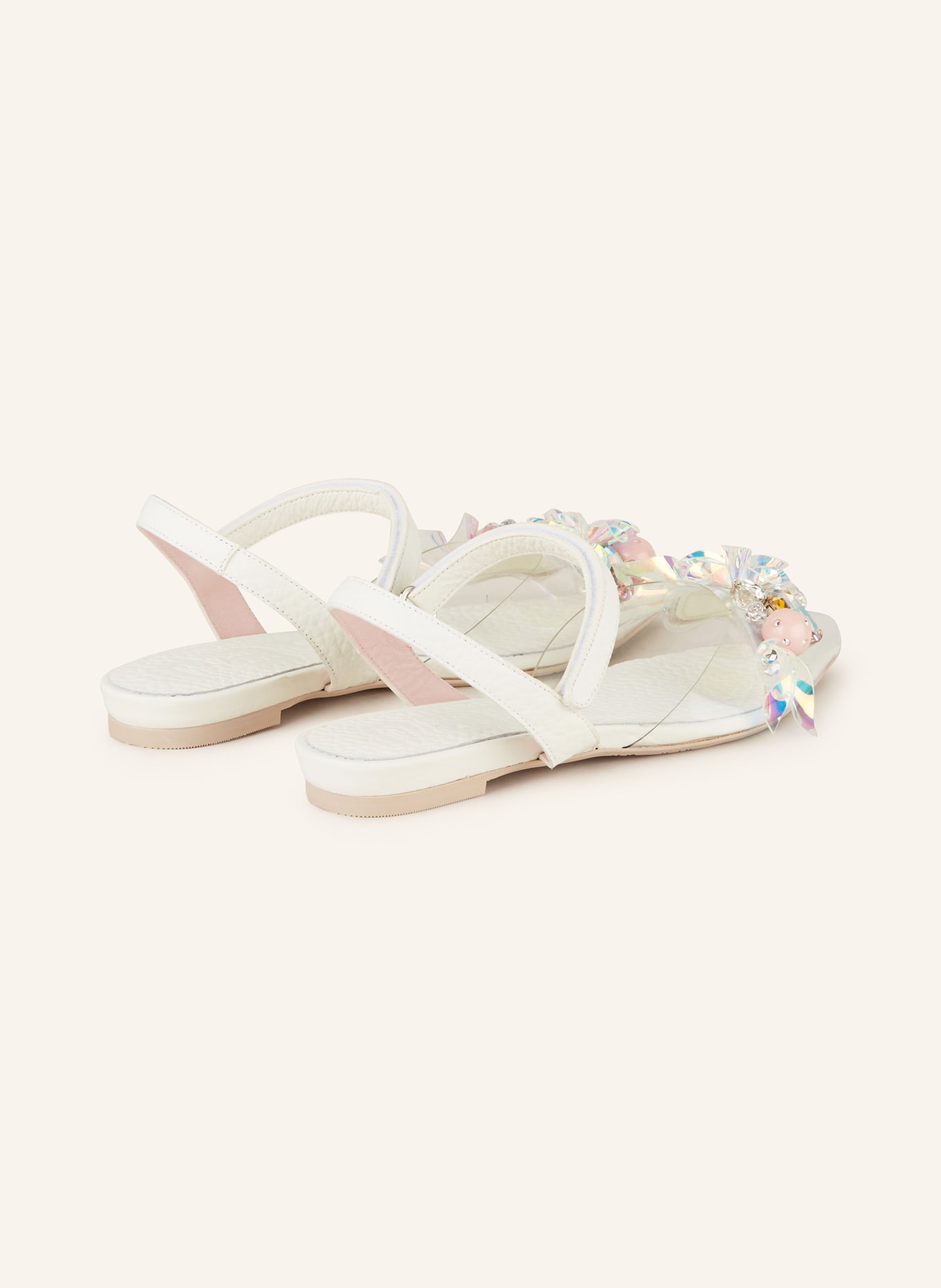 ras Sandals with decorative gems, Color: WHITE/ PINK/ SILVER (Image 2)