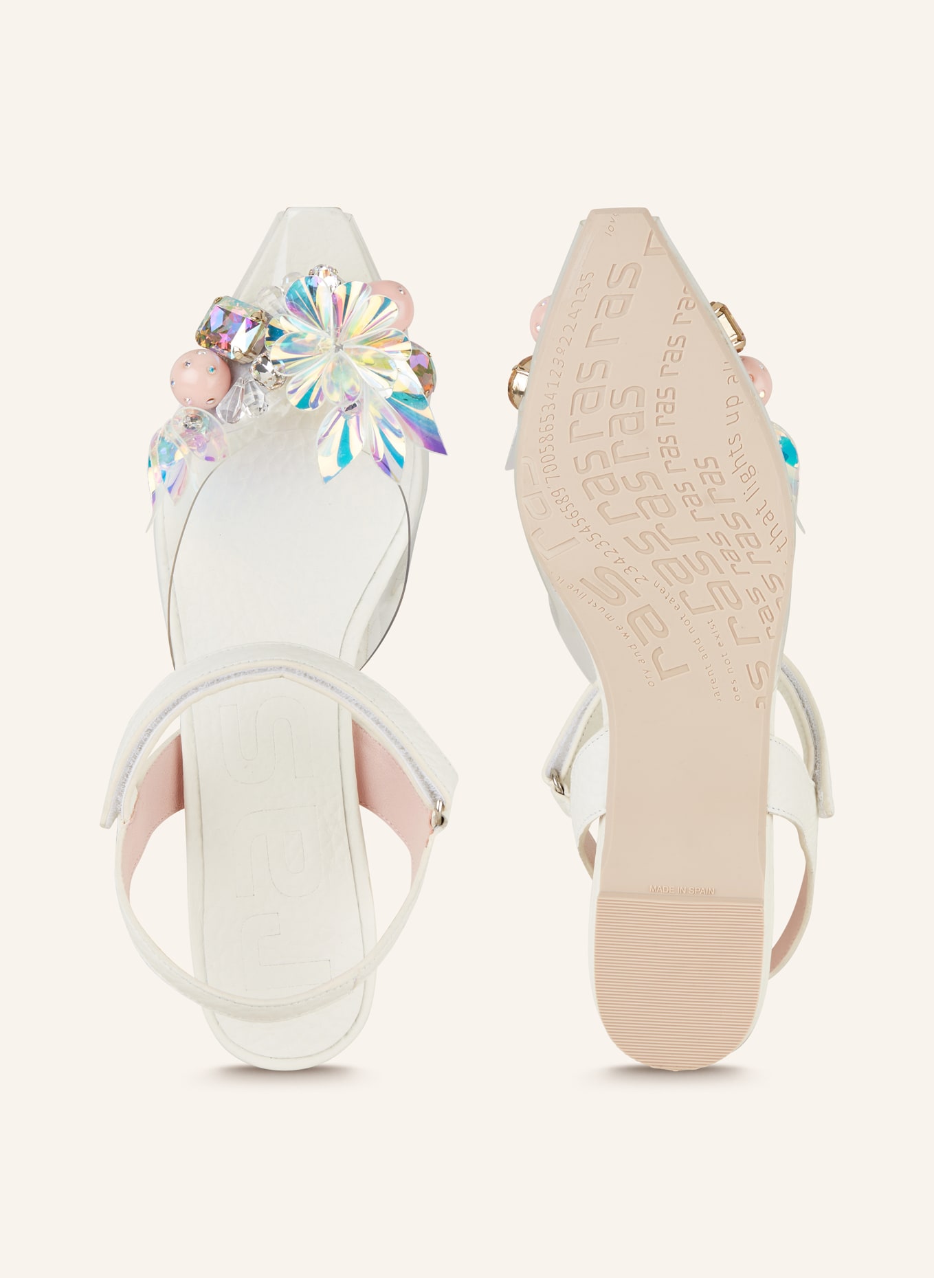 ras Sandals with decorative gems, Color: WHITE/ PINK/ SILVER (Image 5)