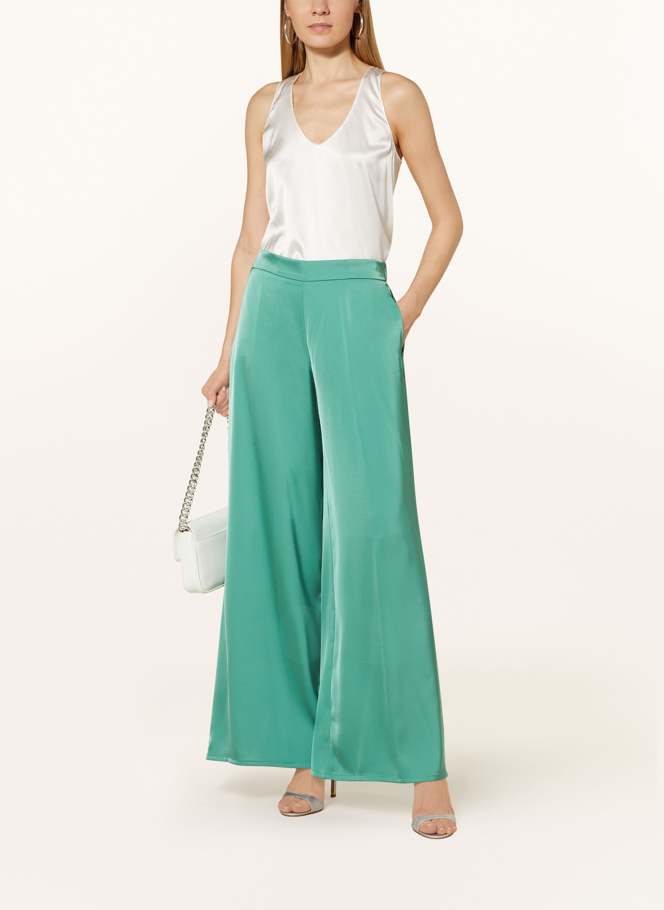 V by Vera Mont Satin trousers, Color: GREEN (Image 2)