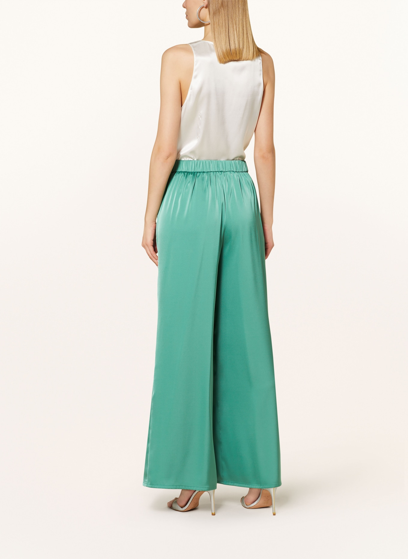 V by Vera Mont Satin trousers, Color: GREEN (Image 3)
