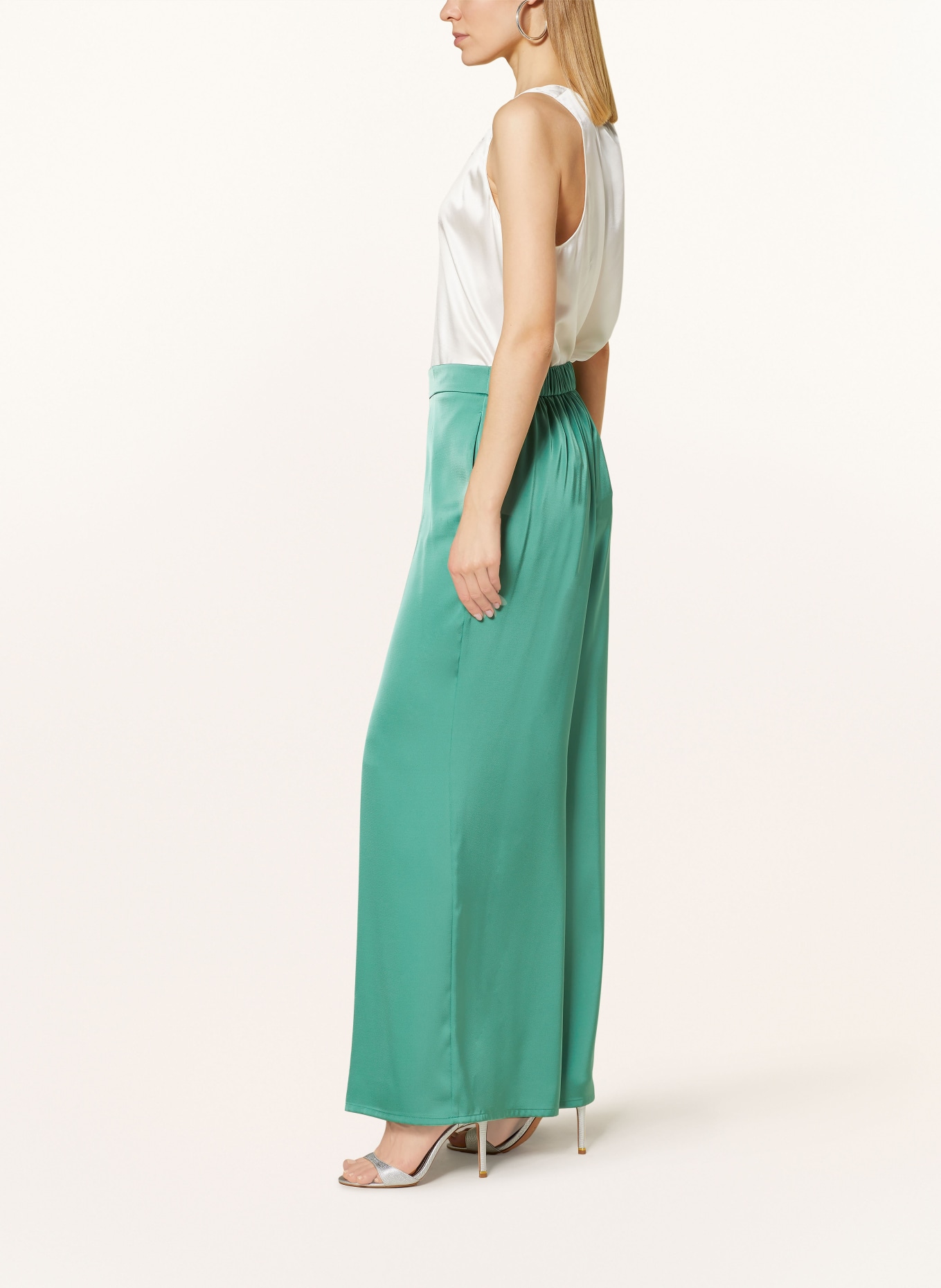 V by Vera Mont Satin trousers, Color: GREEN (Image 4)