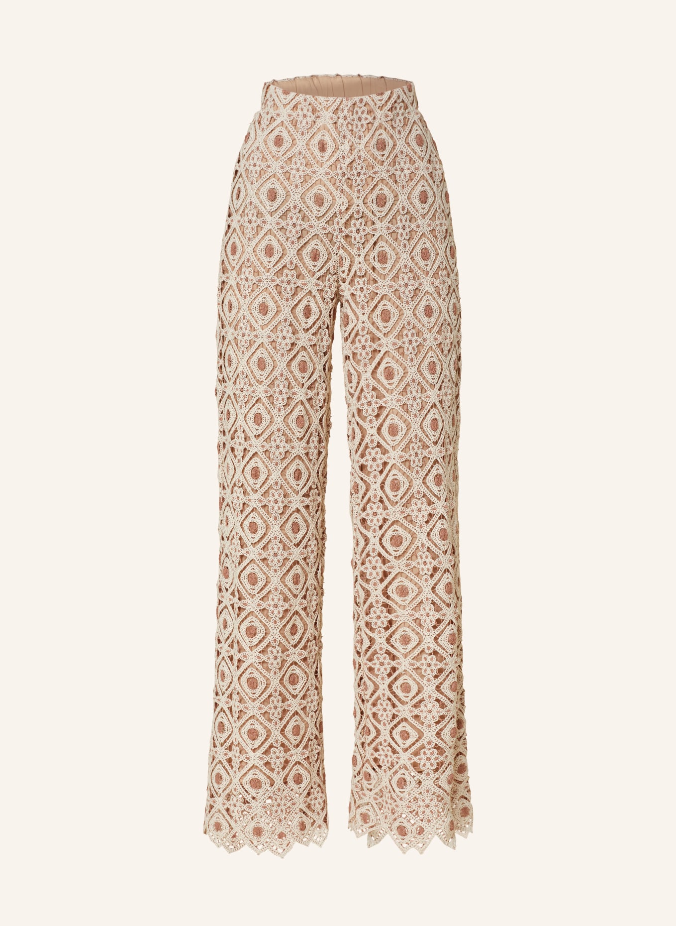 MORE & MORE Wide leg trousers with lace, Color: NUDE/ LIGHT BROWN (Image 1)
