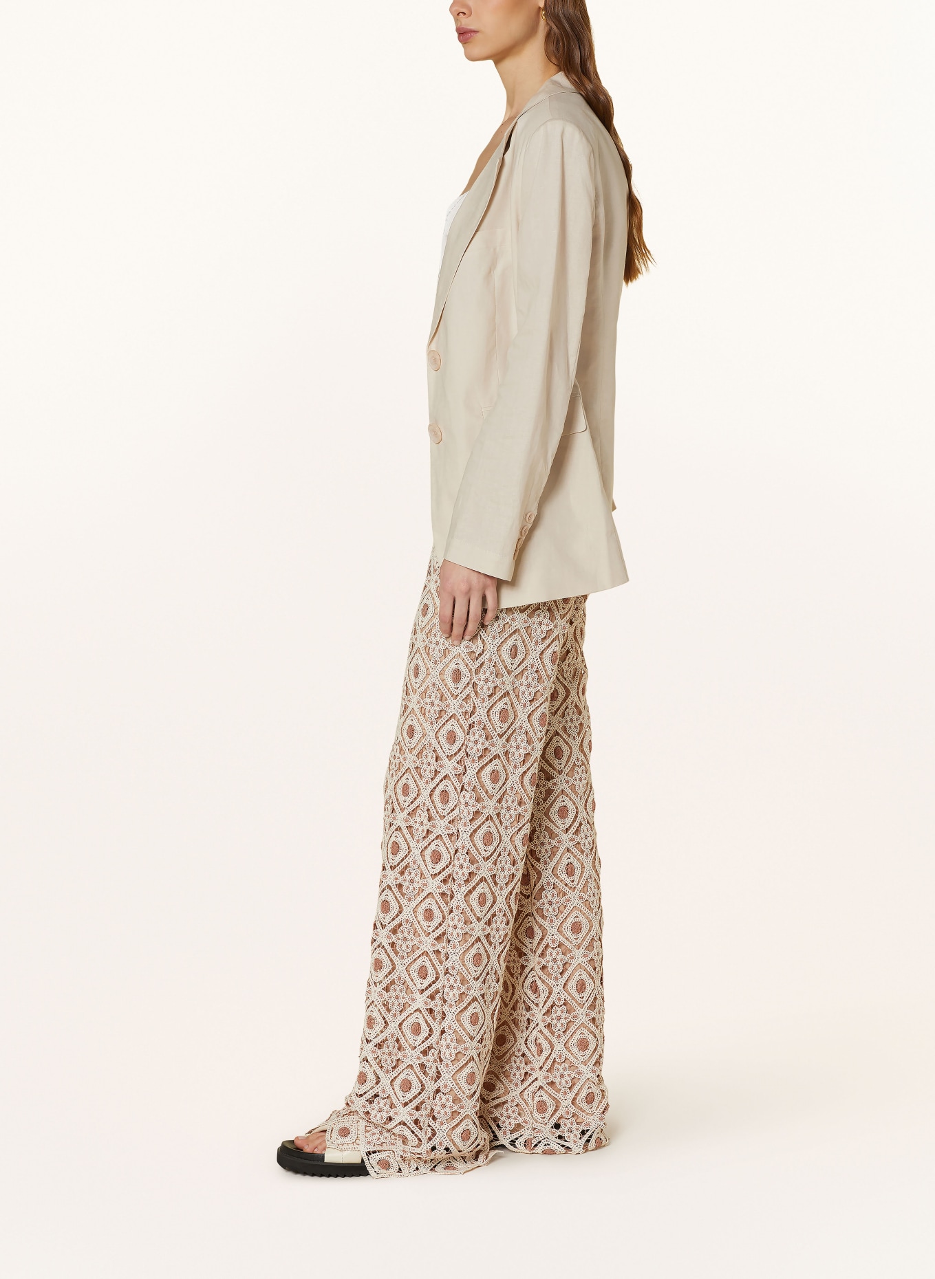 MORE & MORE Wide leg trousers with lace, Color: NUDE/ LIGHT BROWN (Image 4)