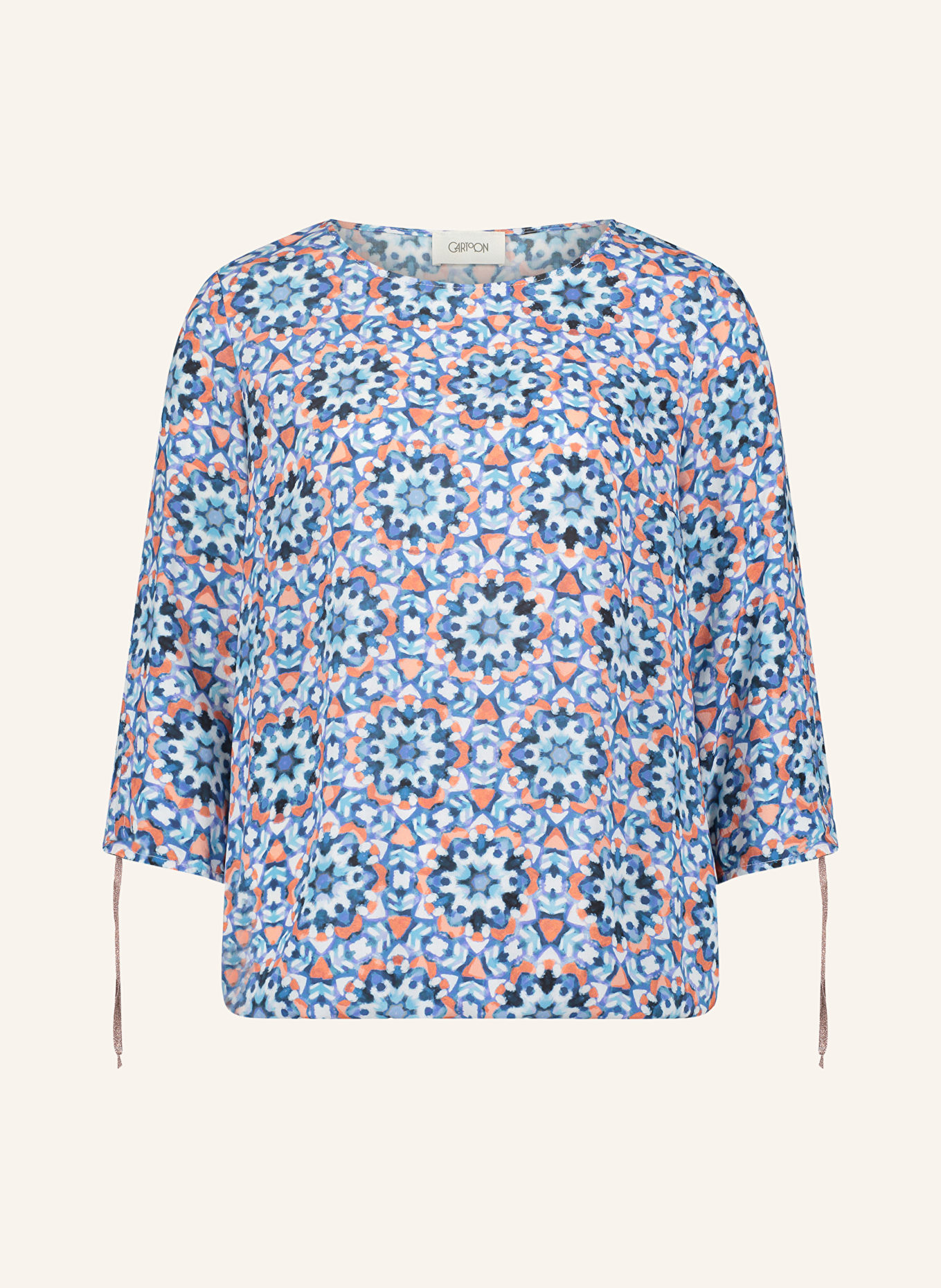 CARTOON Shirt blouse with 3/4 sleeves, Color: WHITE/ BLUE/ LIGHT RED (Image 1)