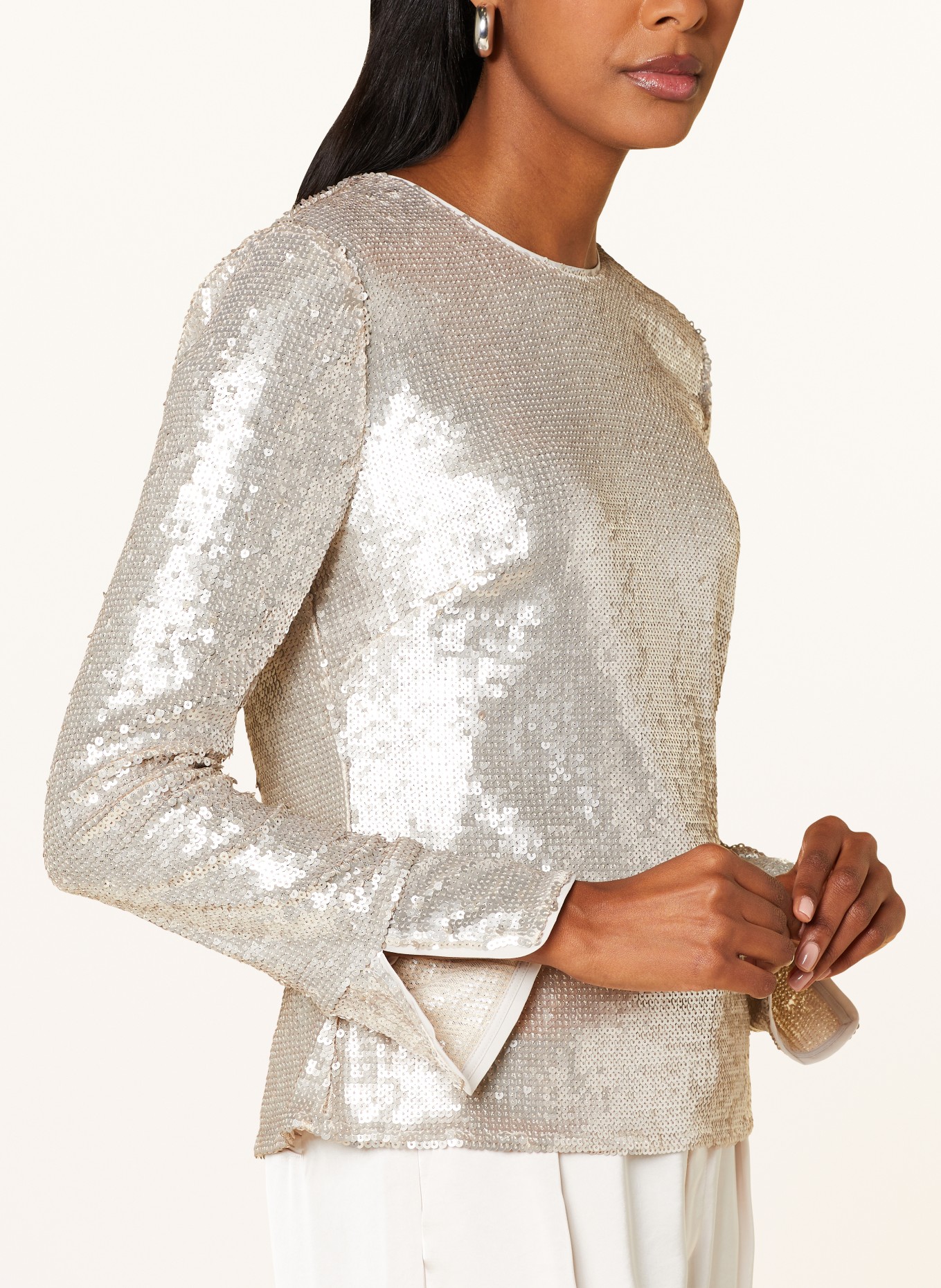 WHISTLES Long sleeve shirt with sequins, Color: SILVER (Image 4)