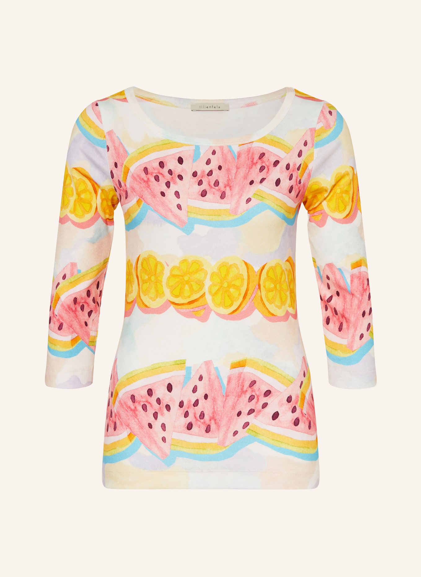 lilienfels Shirt with 3/4 sleeves, Color: PINK/ WHITE/ ORANGE (Image 1)