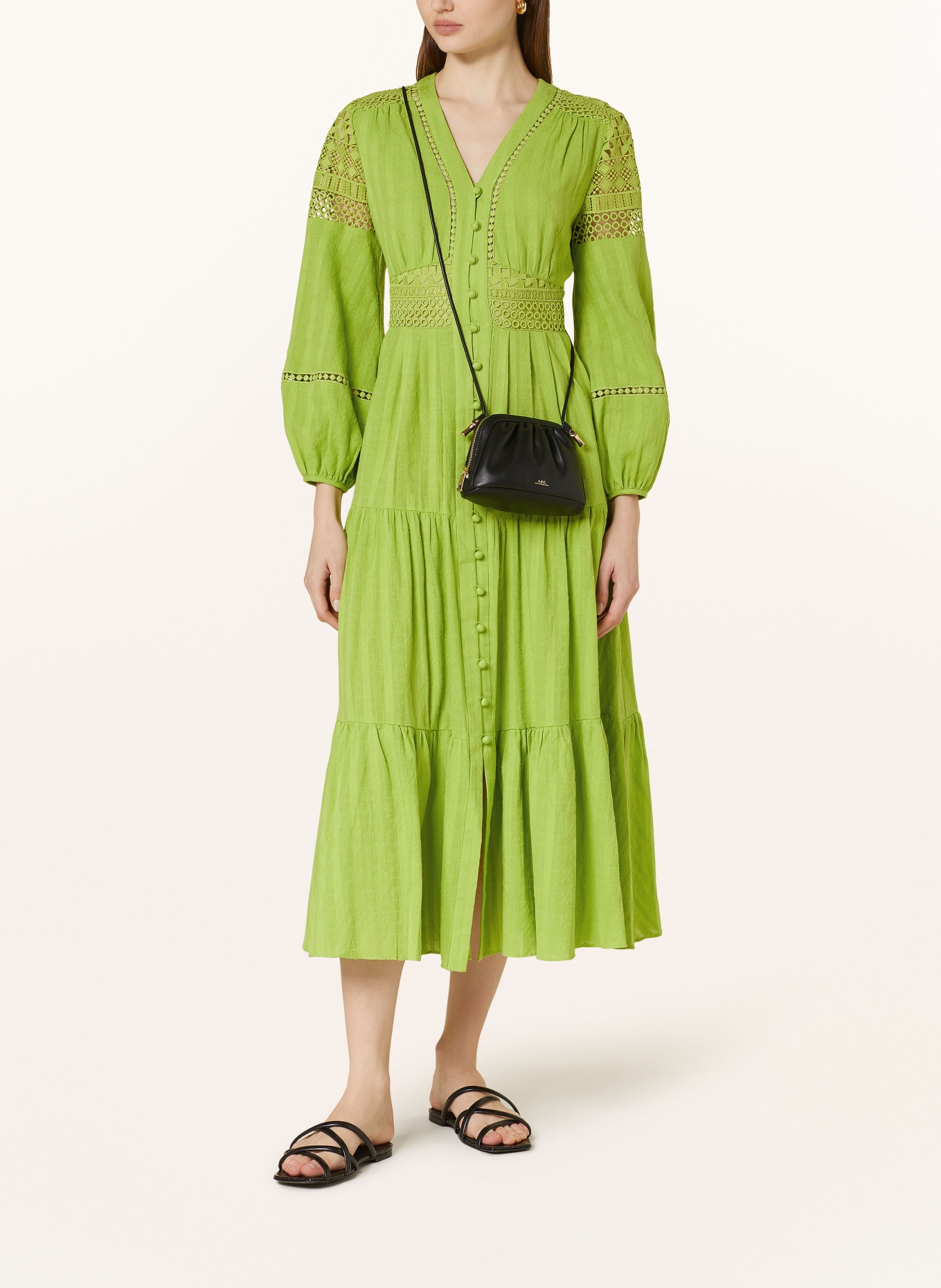 DIANE VON FURSTENBERG Kleid GIGI mit Rüschen und Spitze, Farbe: GRÜN (Bild 2)