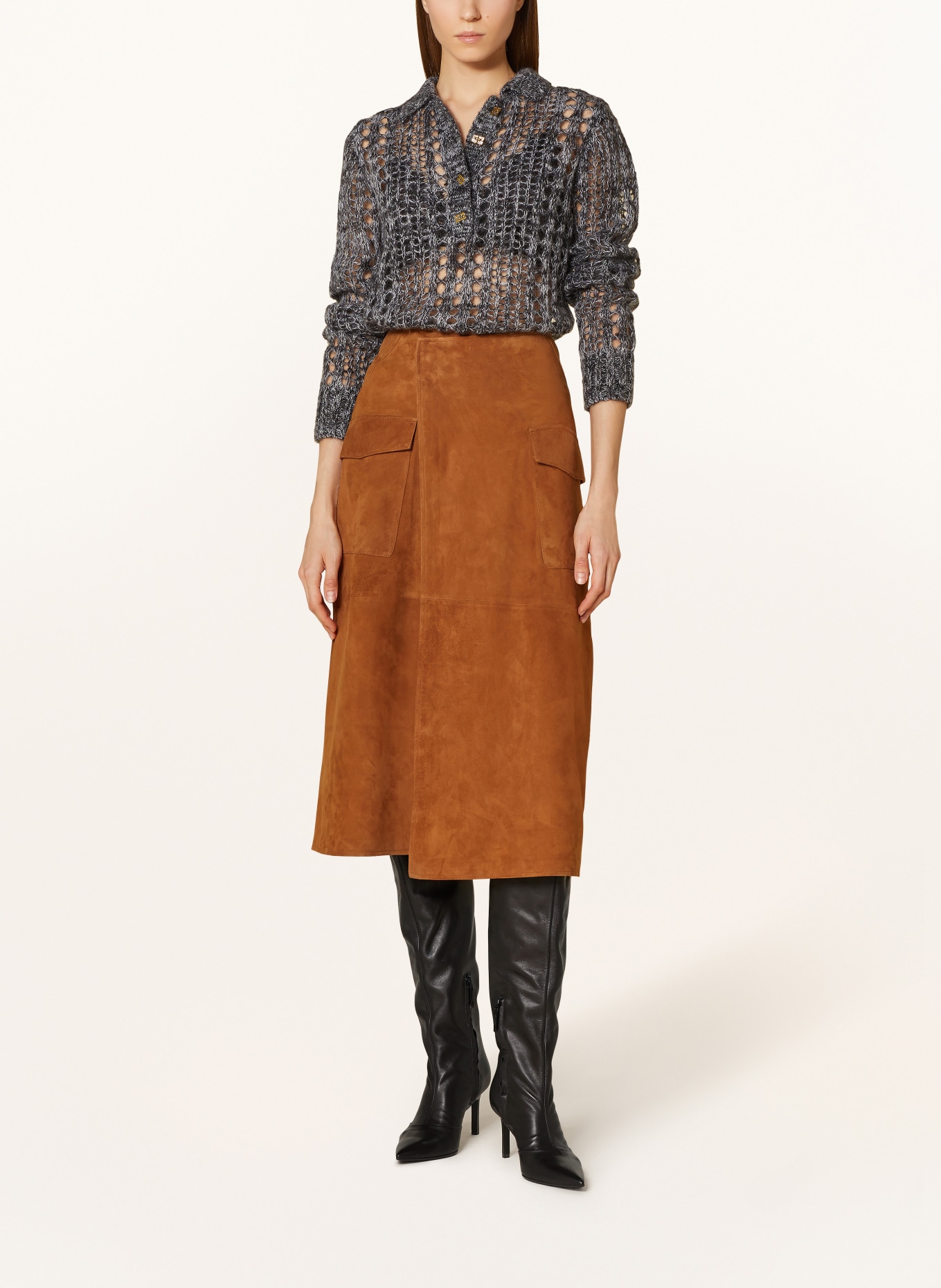 ARMA Leather wrap skirt, Color: BROWN (Image 2)