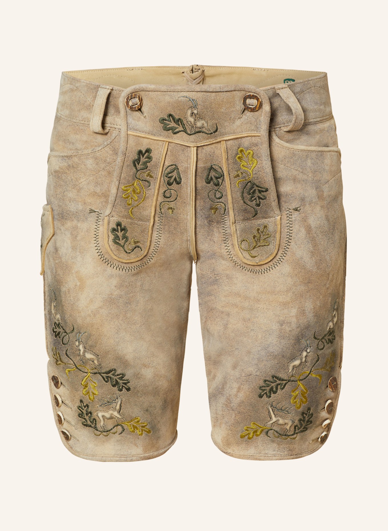 BECKERT Spodnie skórzane w stylu ludowym WILDBOCK, Kolor: SZAROBRĄZOWY/ BEŻOWY/ ZIELONY (Obrazek 1)