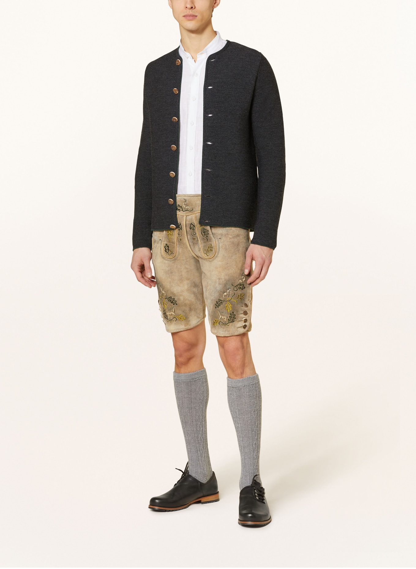 BECKERT Spodnie skórzane w stylu ludowym WILDBOCK, Kolor: SZAROBRĄZOWY/ BEŻOWY/ ZIELONY (Obrazek 2)