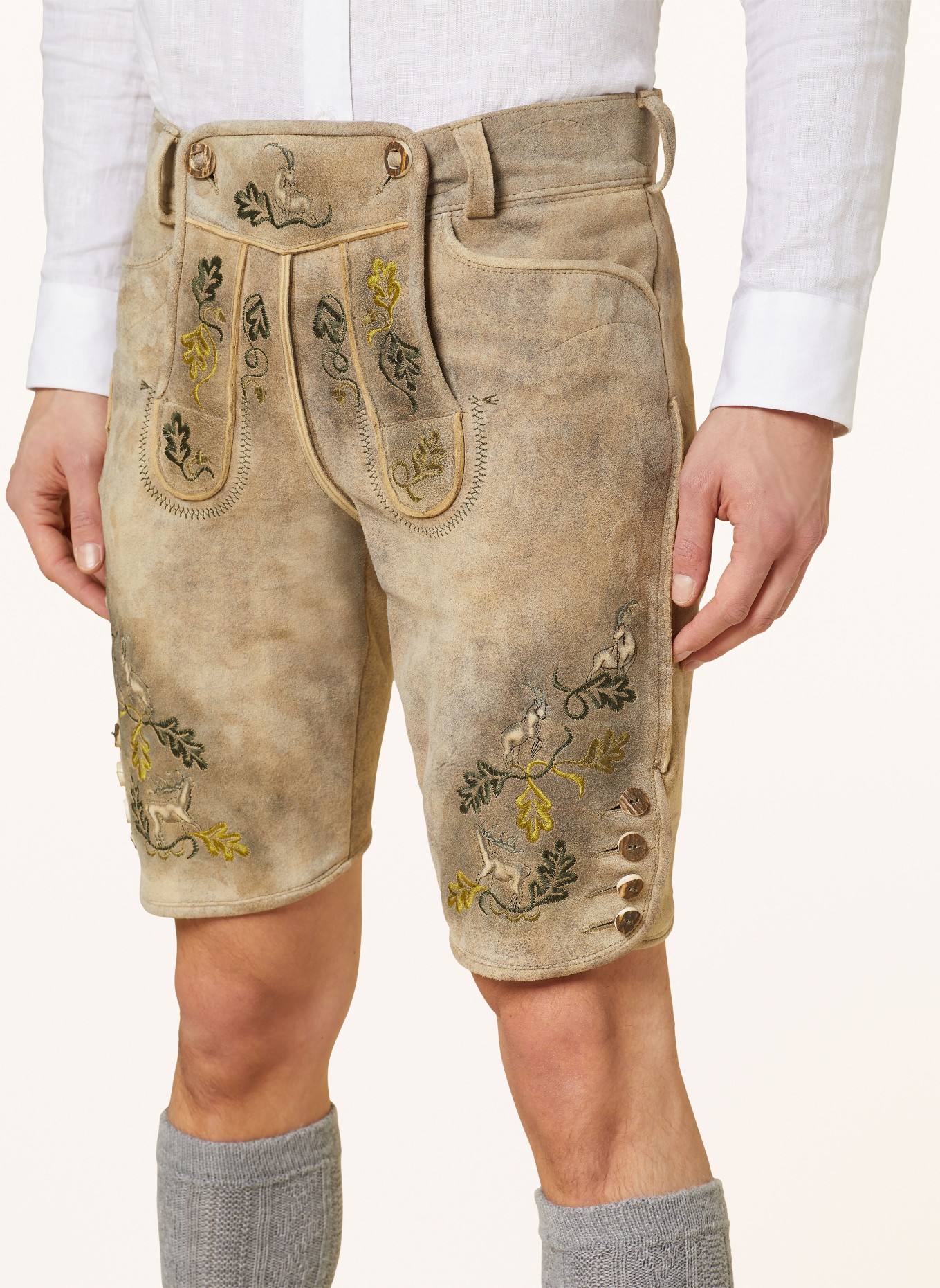 BECKERT Spodnie skórzane w stylu ludowym WILDBOCK, Kolor: SZAROBRĄZOWY/ BEŻOWY/ ZIELONY (Obrazek 5)