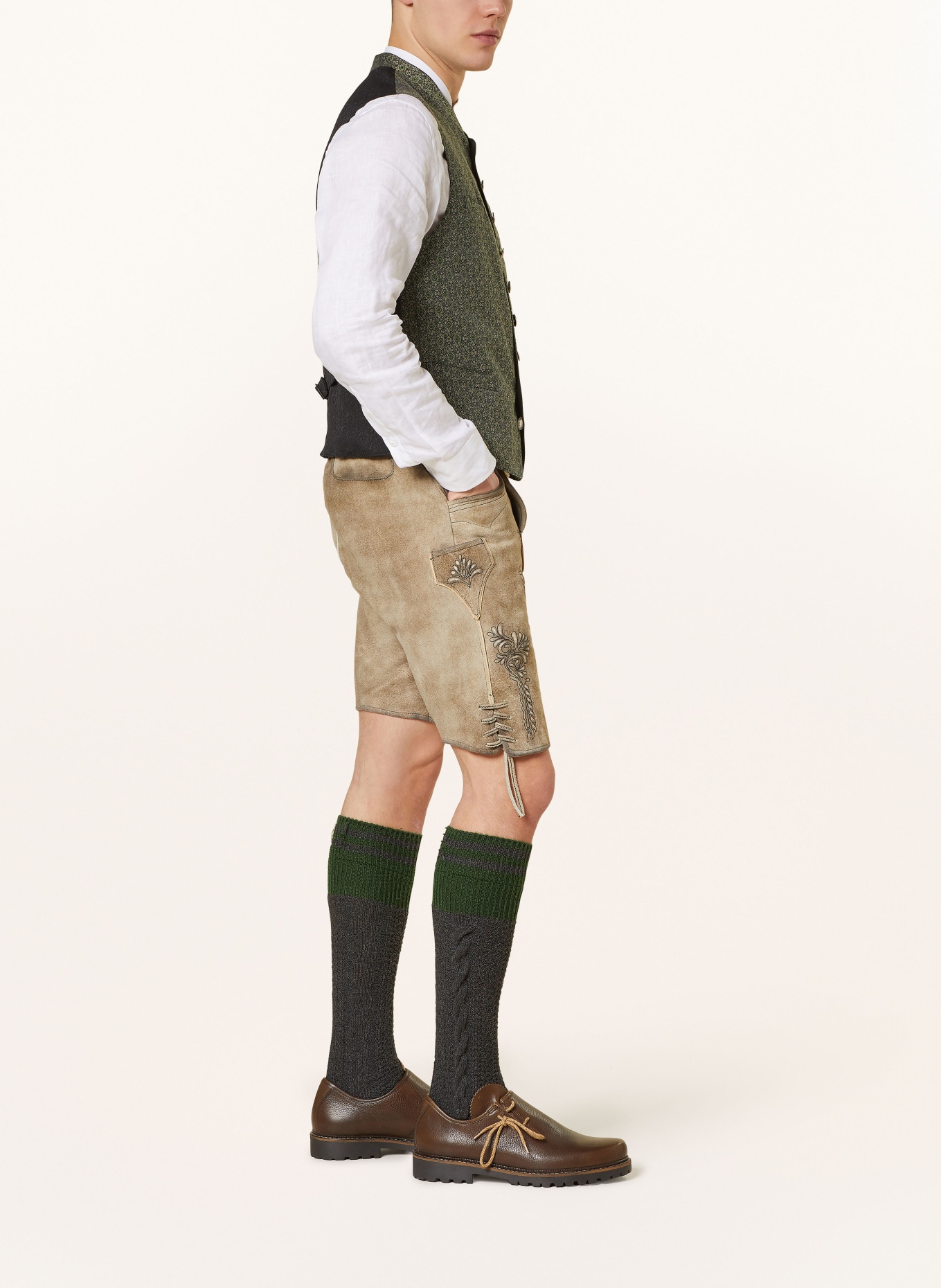 Spieth & Wensky Spodnie skórzane w stylu ludowym DREIKANT, Kolor: BRĄZOWY (Obrazek 4)