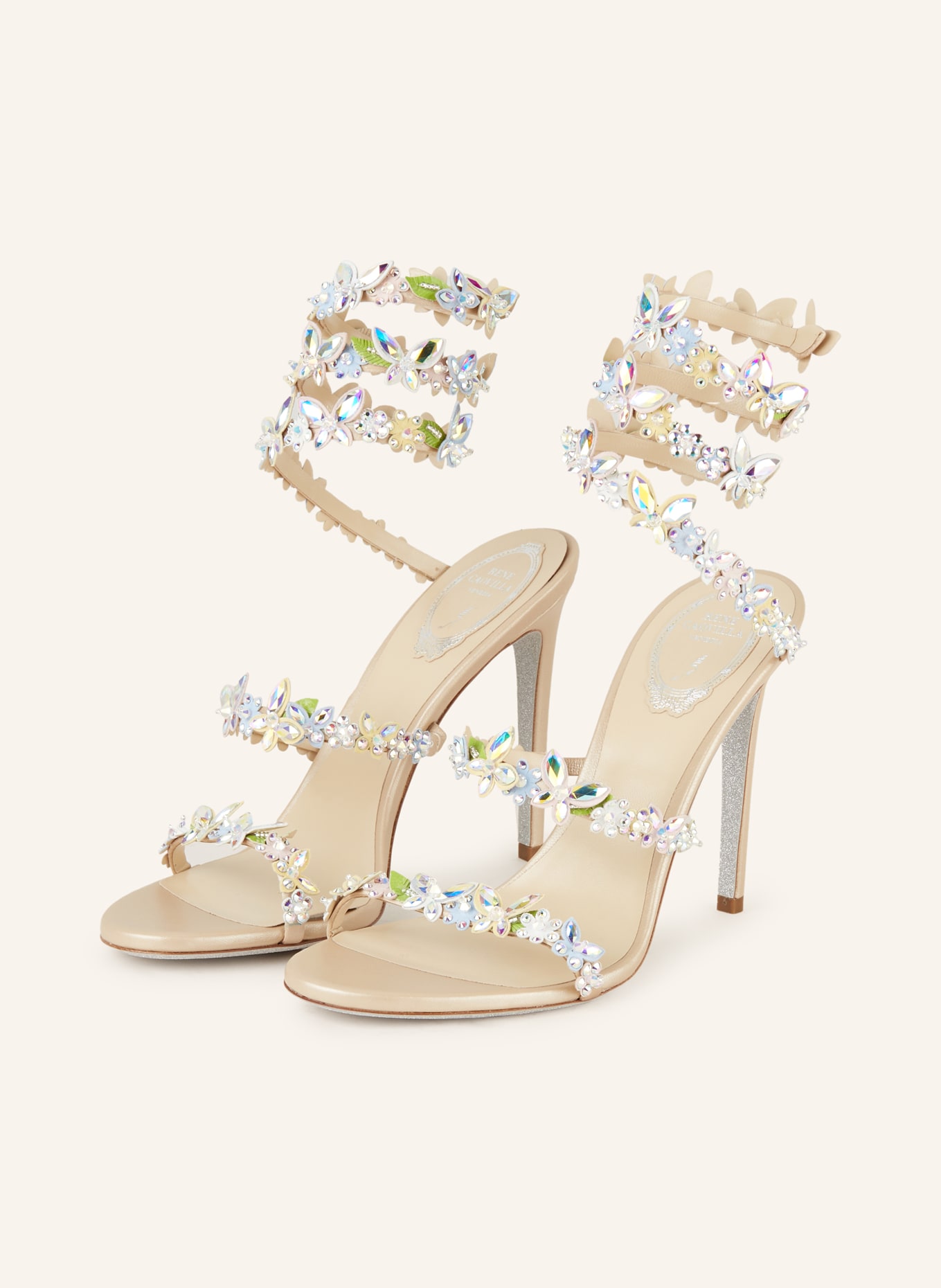RENE CAOVILLA Sandals CLEO with decorative gems, Color: LIGHT BLUE/ GREEN/ SILVER (Image 1)
