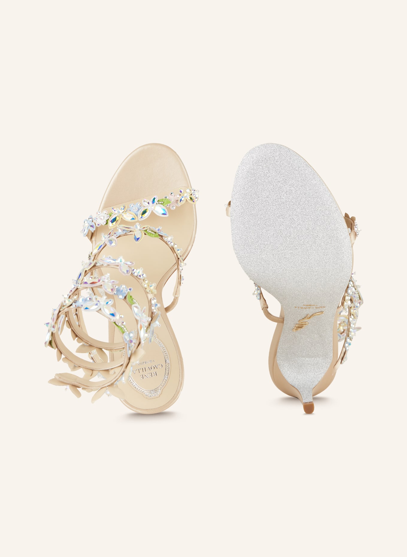 RENE CAOVILLA Sandals CLEO with decorative gems, Color: LIGHT BLUE/ GREEN/ SILVER (Image 5)