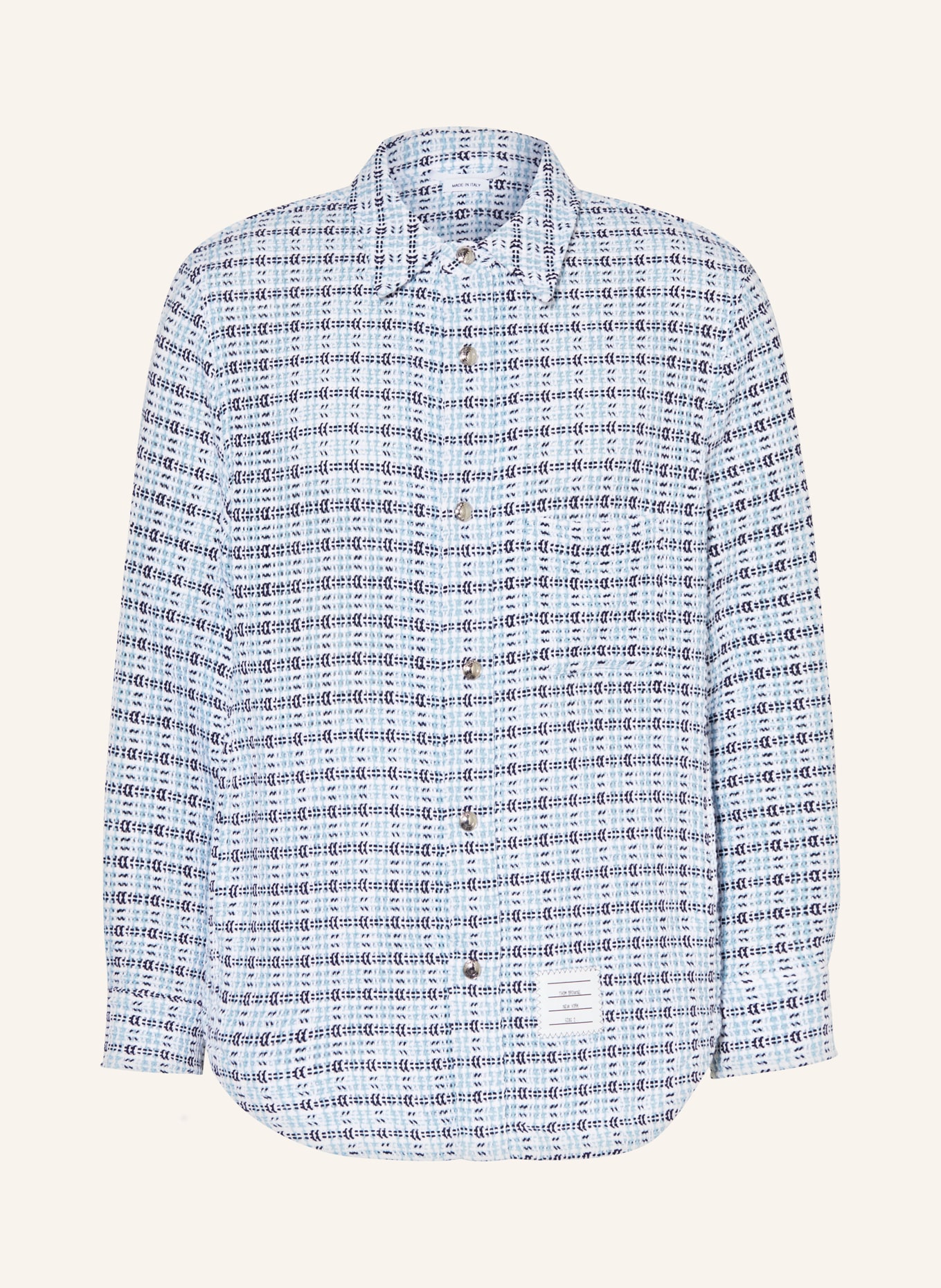 THOM BROWNE. Tweed overshirt, Color: WHITE/ LIGHT BLUE/ BLACK (Image 1)