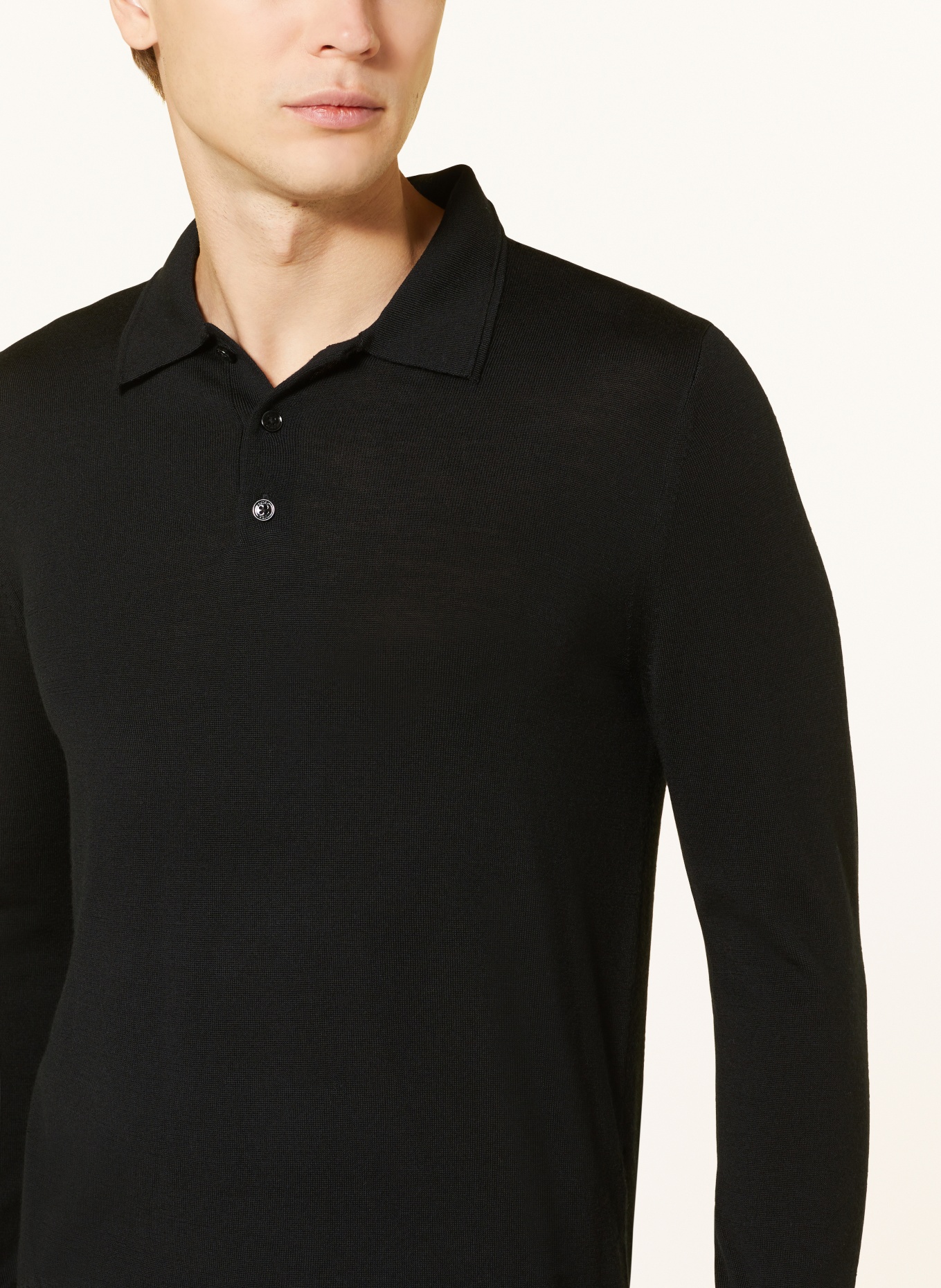 REISS Knitted polo shirt TRAFFORD made of merino wool, Color: BLACK (Image 4)