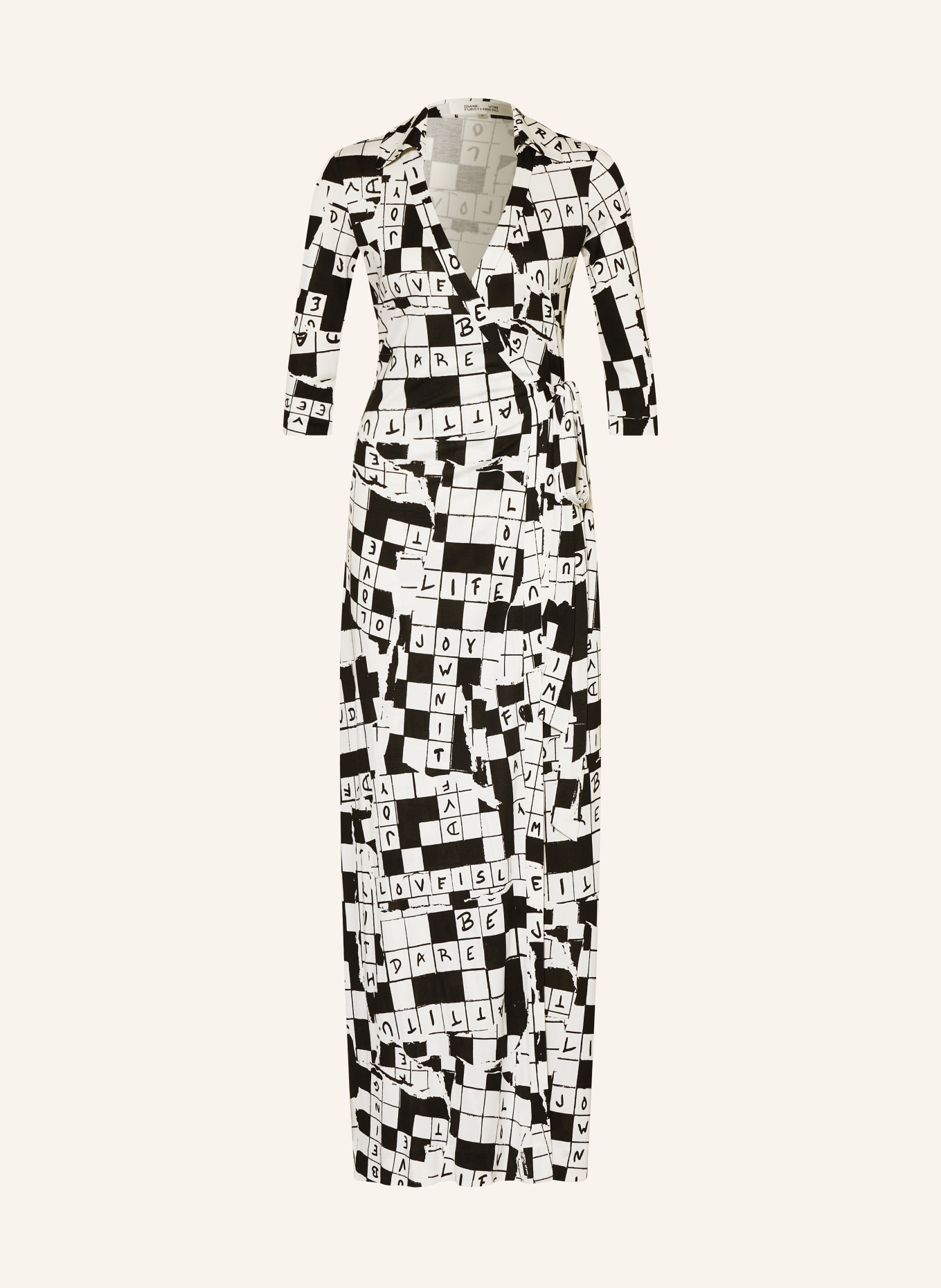 DIANE VON FURSTENBERG Wrap dress ABIGAIL made of silk with 3/4 sleeves, Color: ECRU/ BLACK (Image 1)