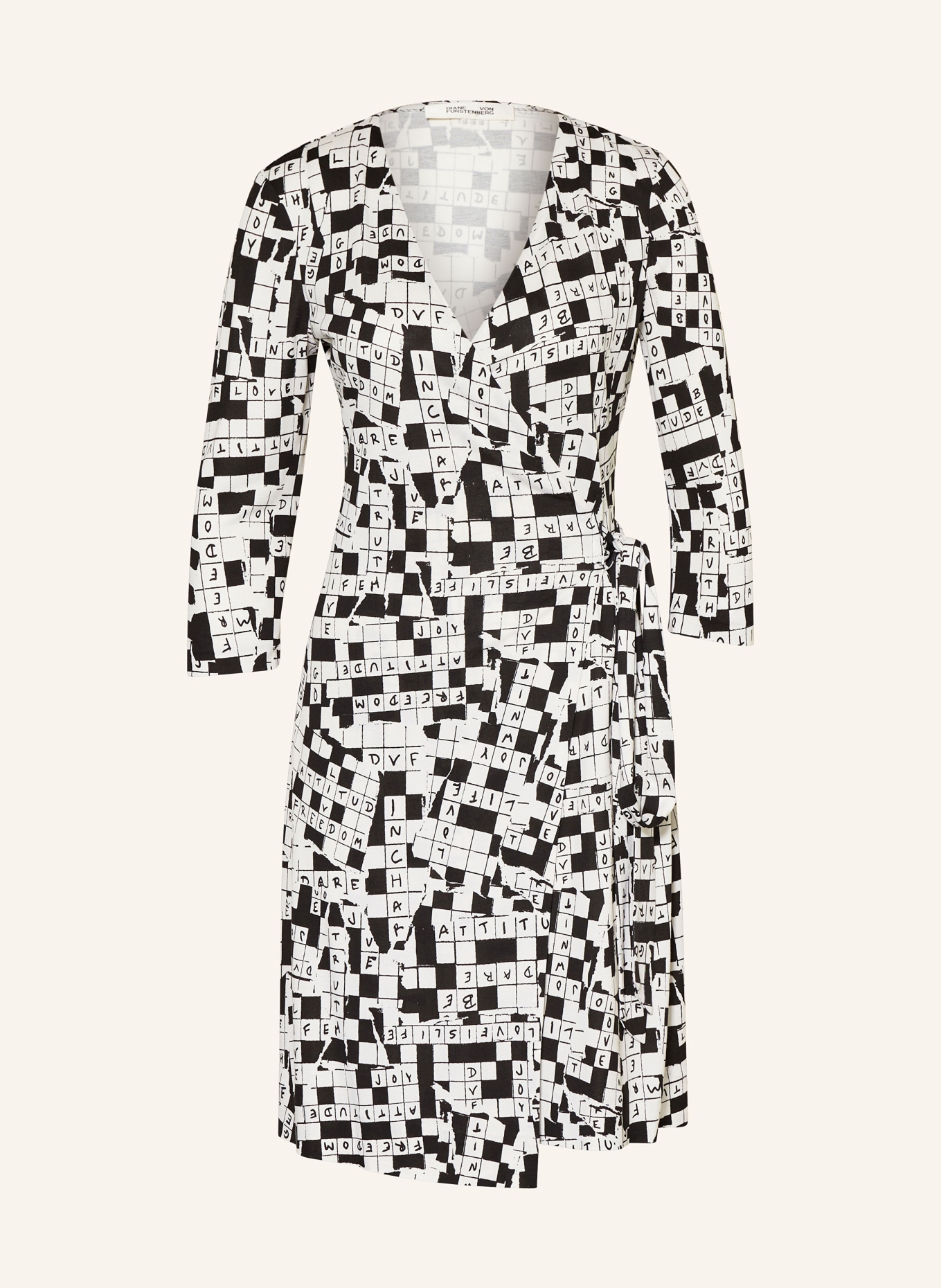 DIANE VON FURSTENBERG Sukienka w stylu kopertowym NEW JULIAN z jedwabiu z rękawami 3/4, Kolor: CZARNY/ ECRU (Obrazek 1)
