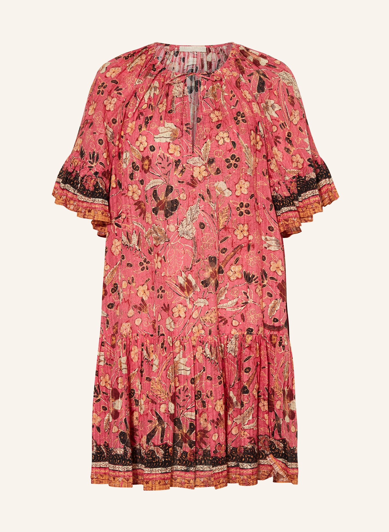 ULLA JOHNSON Kleid MALIE mit Volants, Farbe: PINK/ DUNKELROT/ SCHWARZ (Bild 1)