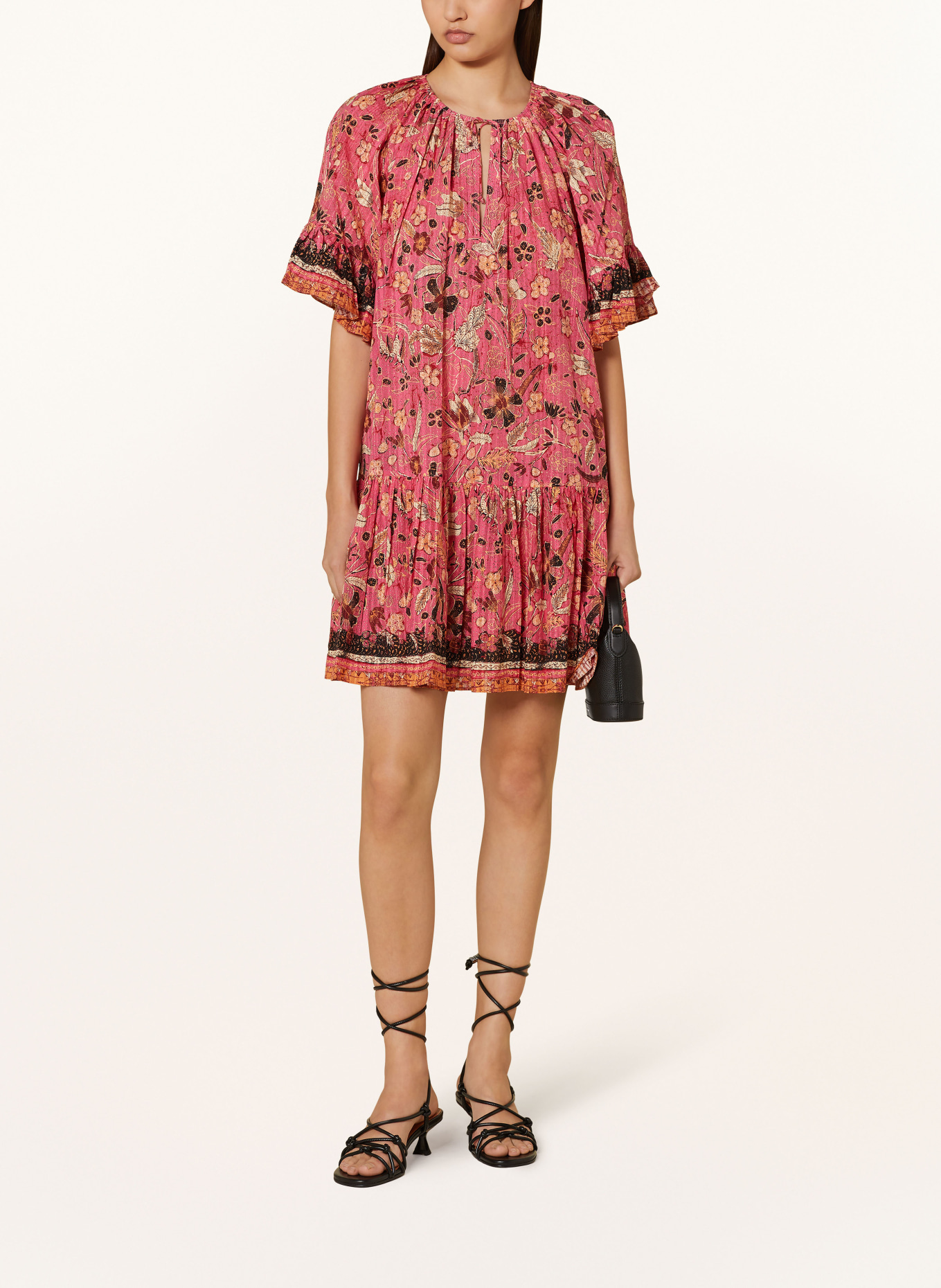 ULLA JOHNSON Kleid MALIE mit Volants, Farbe: PINK/ DUNKELROT/ SCHWARZ (Bild 2)