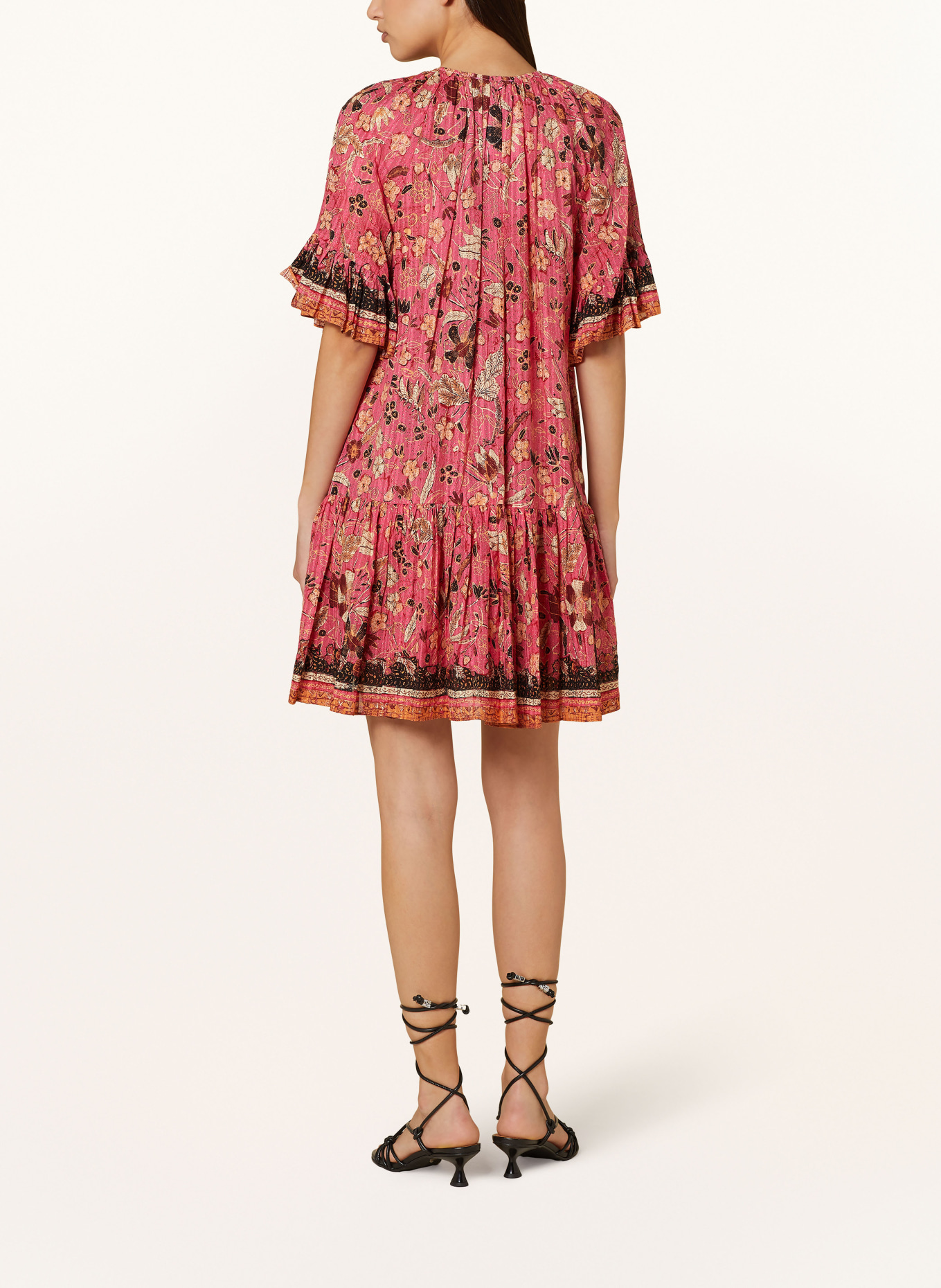 ULLA JOHNSON Kleid MALIE mit Volants, Farbe: PINK/ DUNKELROT/ SCHWARZ (Bild 3)