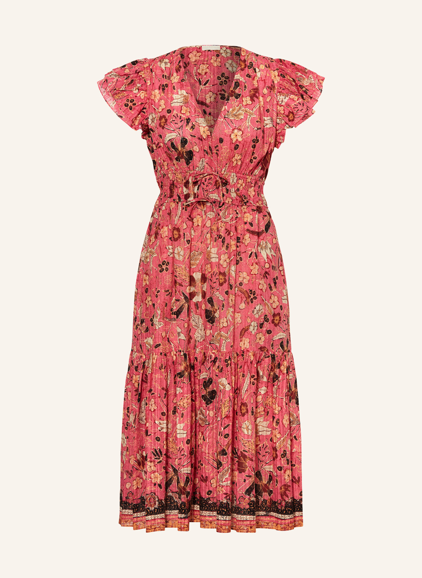 ULLA JOHNSON Kleid ANGELICA mit Volants, Farbe: PINK/ DUNKELROT/ SCHWARZ (Bild 1)