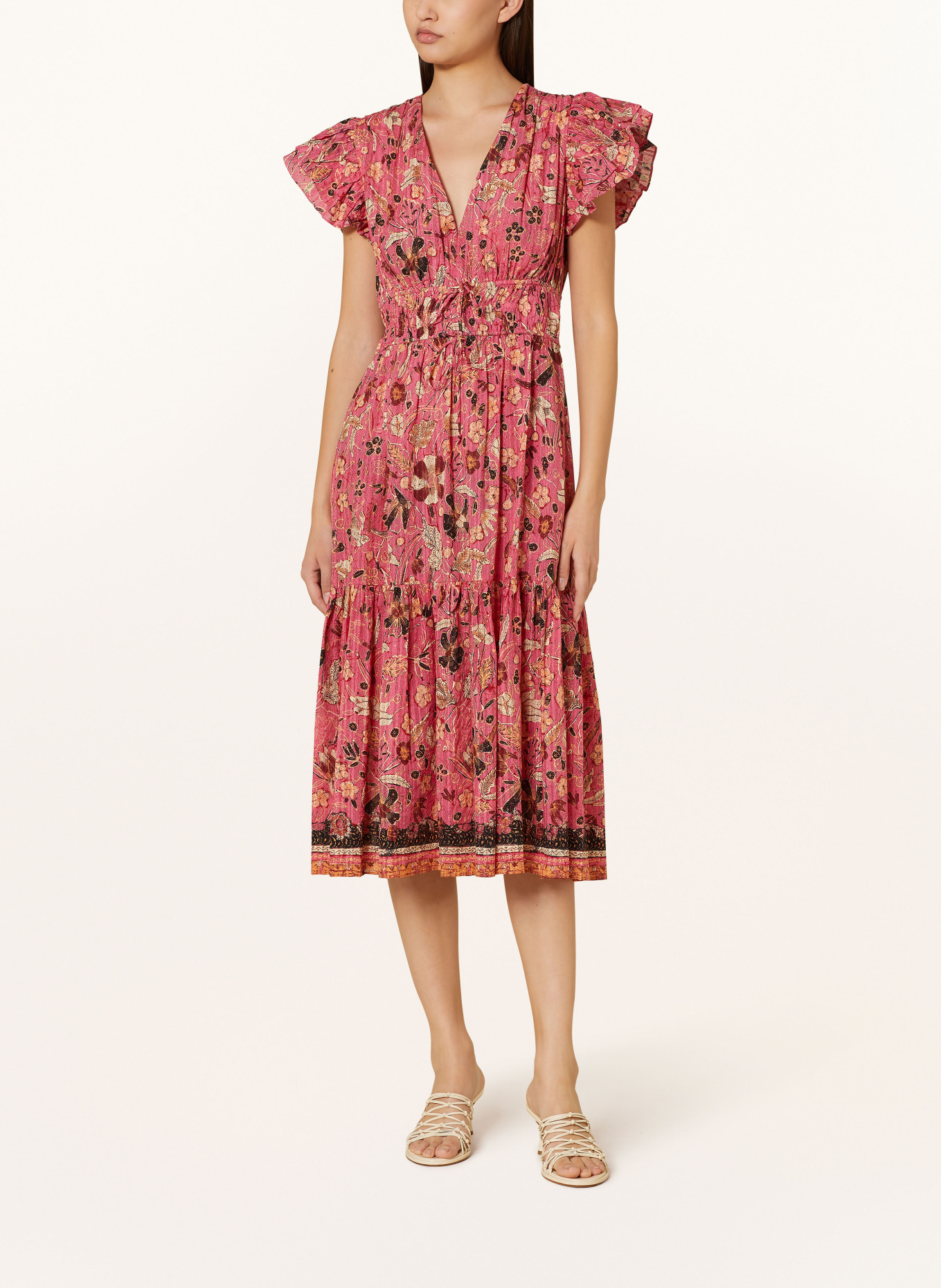 ULLA JOHNSON Kleid ANGELICA mit Volants, Farbe: PINK/ DUNKELROT/ SCHWARZ (Bild 2)