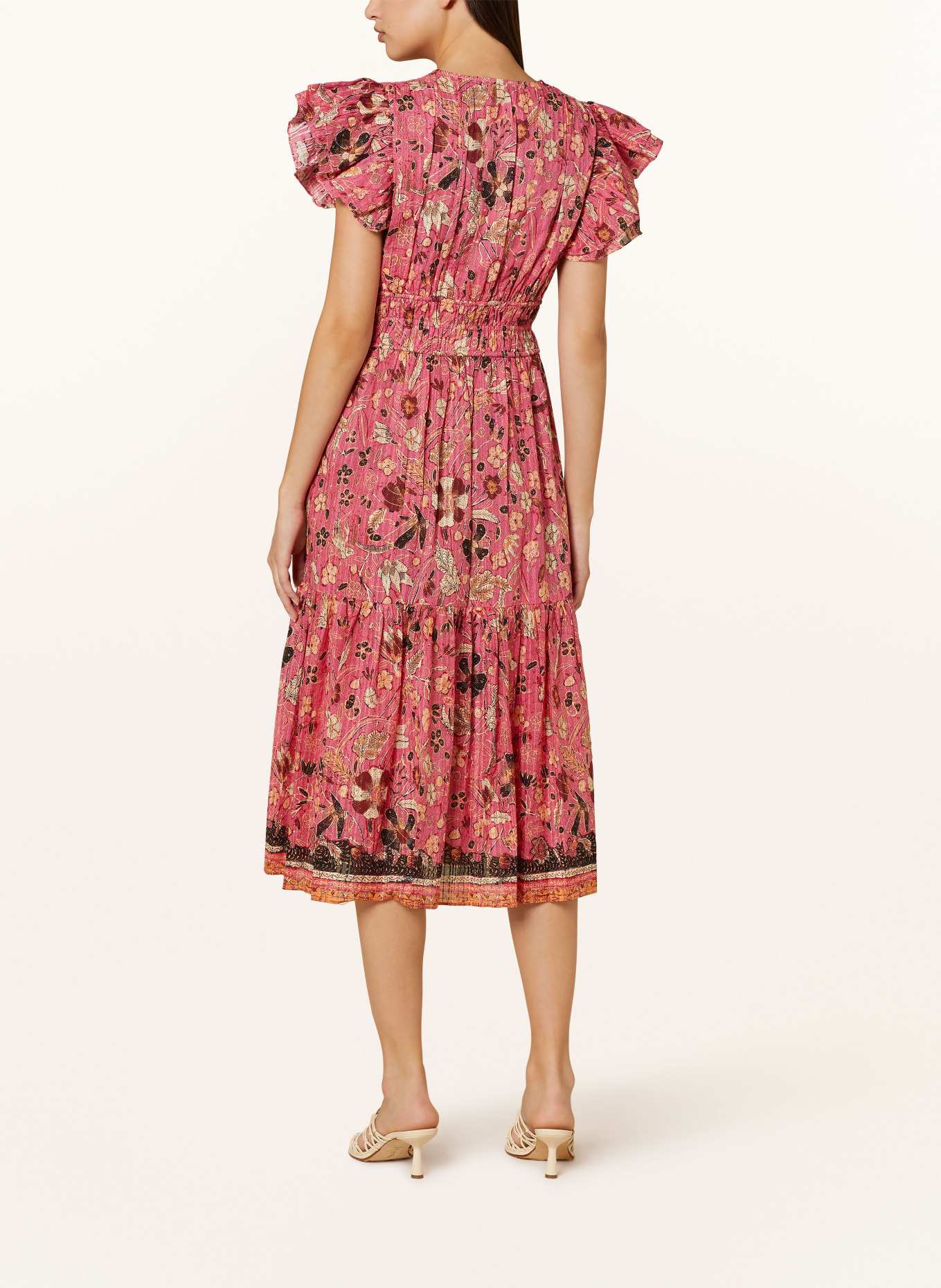 ULLA JOHNSON Kleid ANGELICA mit Volants, Farbe: PINK/ DUNKELROT/ SCHWARZ (Bild 3)