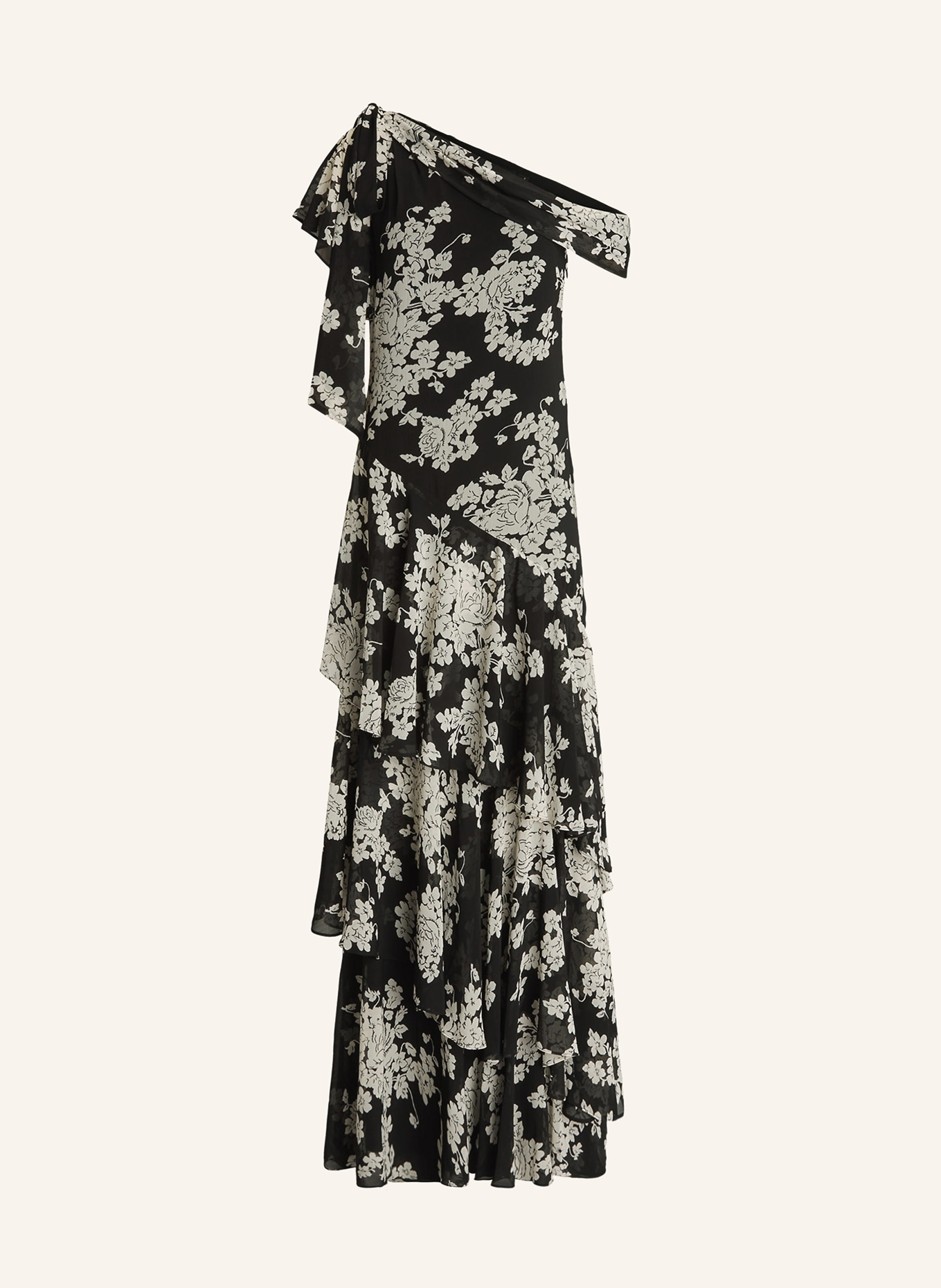 LAUREN RALPH LAUREN One-Shoulder-Kleid KENERITE mit Volants, Farbe: SCHWARZ/ CREME (Bild 1)