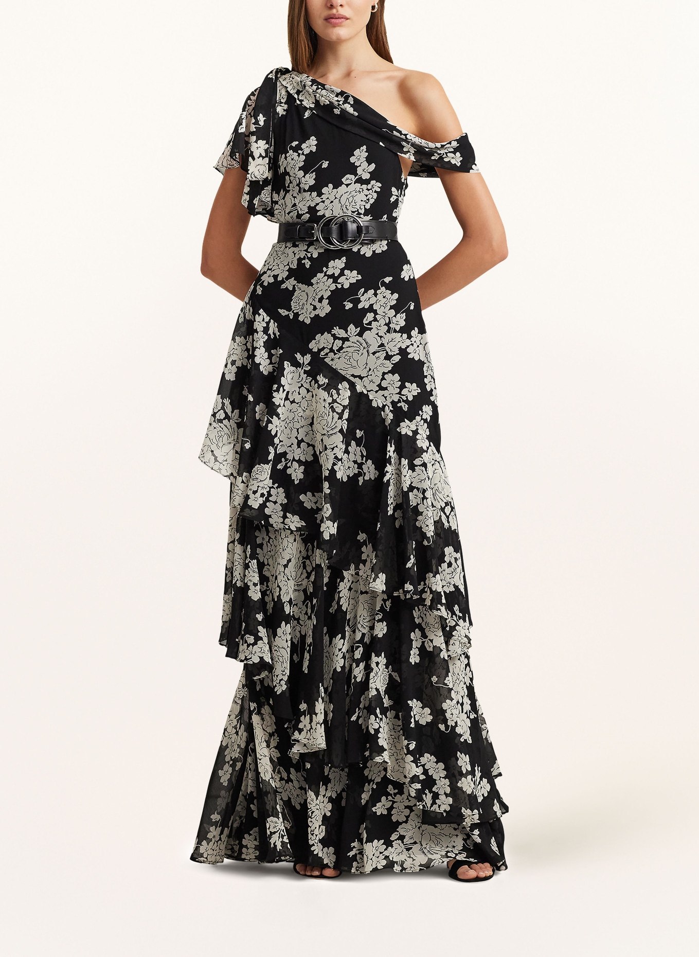 LAUREN RALPH LAUREN On-Shoulder-dress KENERITE with frills, Color: BLACK/ CREAM (Image 2)