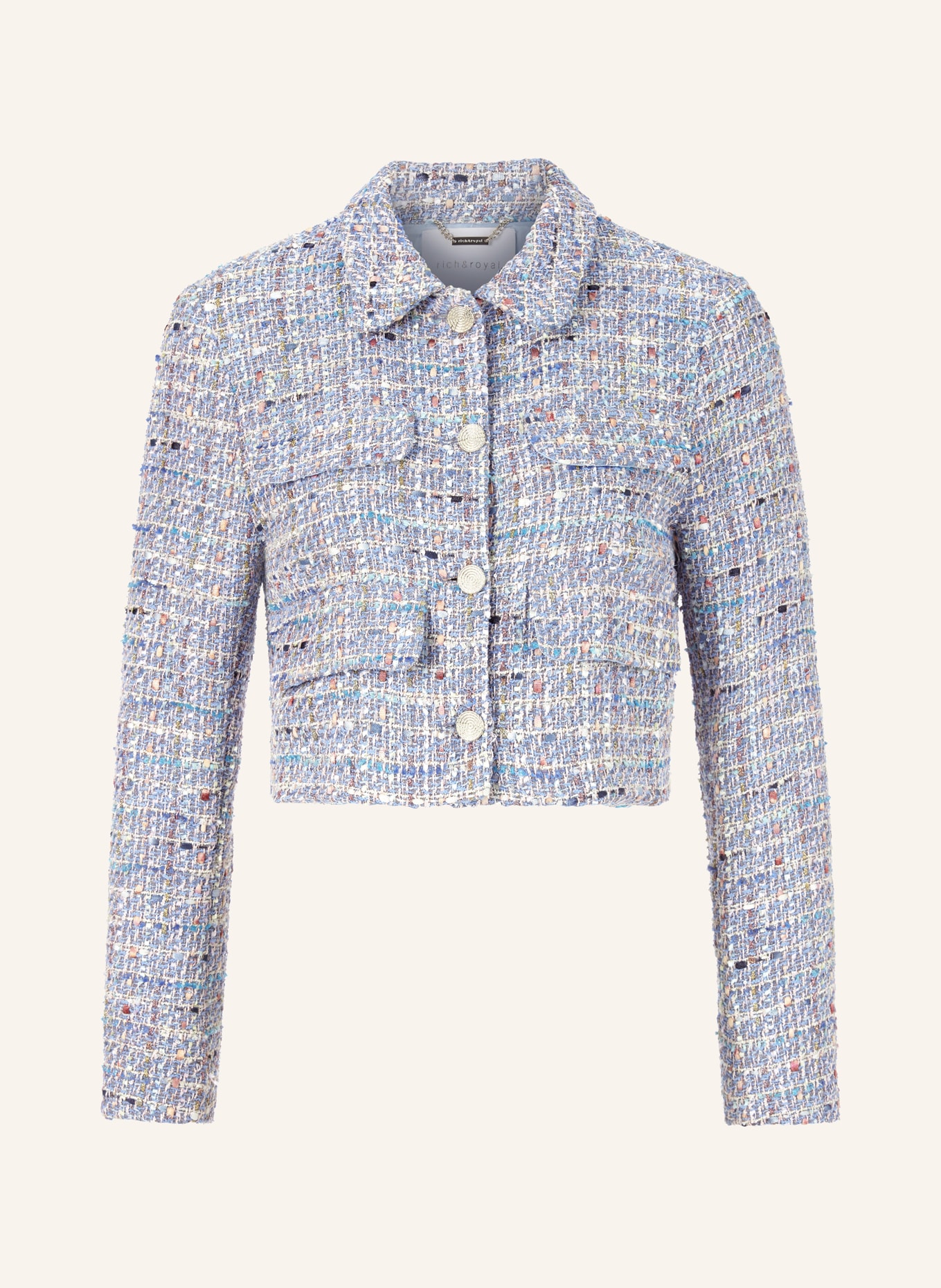 rich&royal Tweed jacket with glitter thread and sequins, Color: BLUE/ PINK/ TURQUOISE (Image 1)
