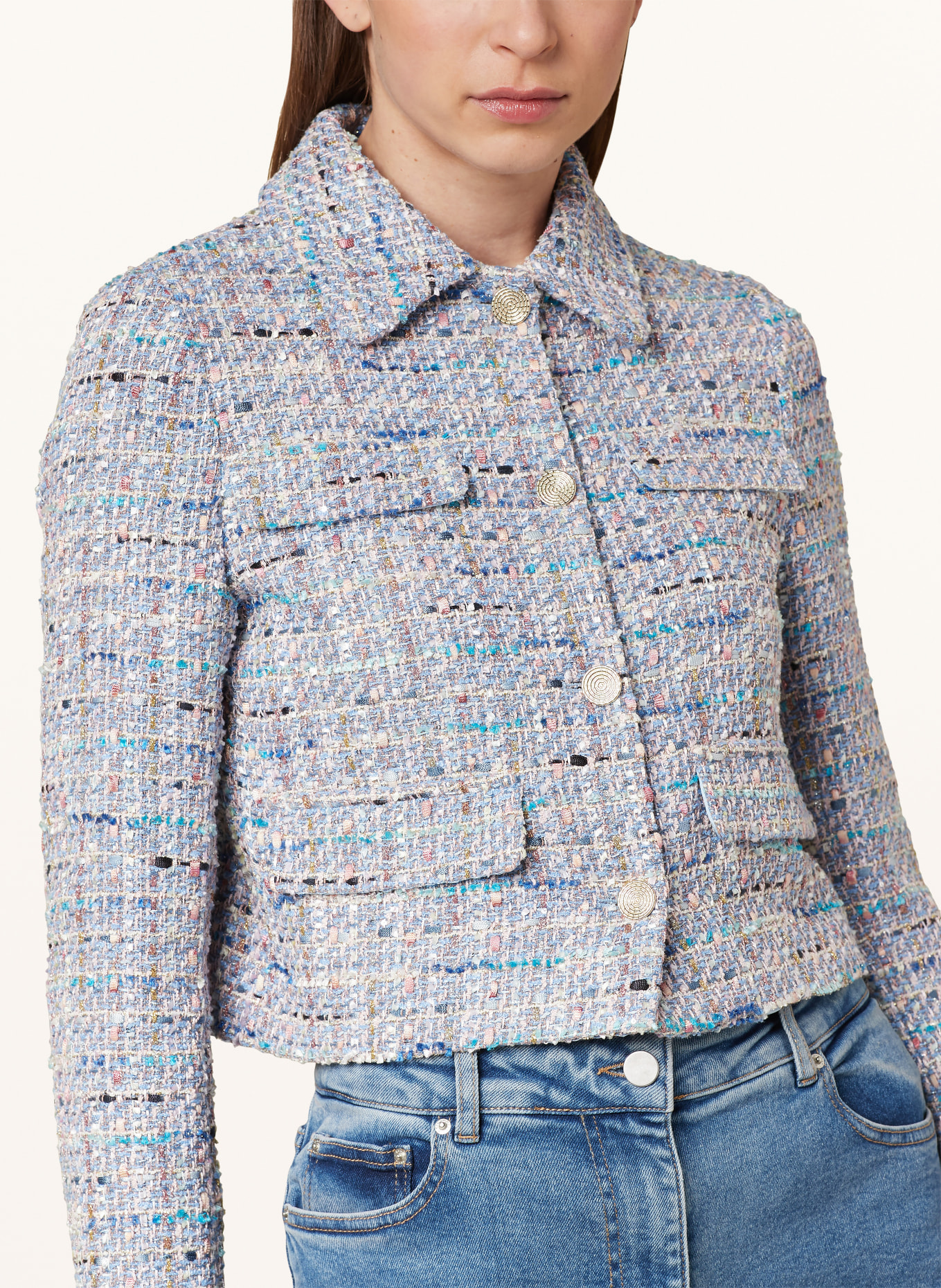 rich&royal Tweed jacket with glitter thread and sequins, Color: BLUE/ PINK/ TURQUOISE (Image 4)