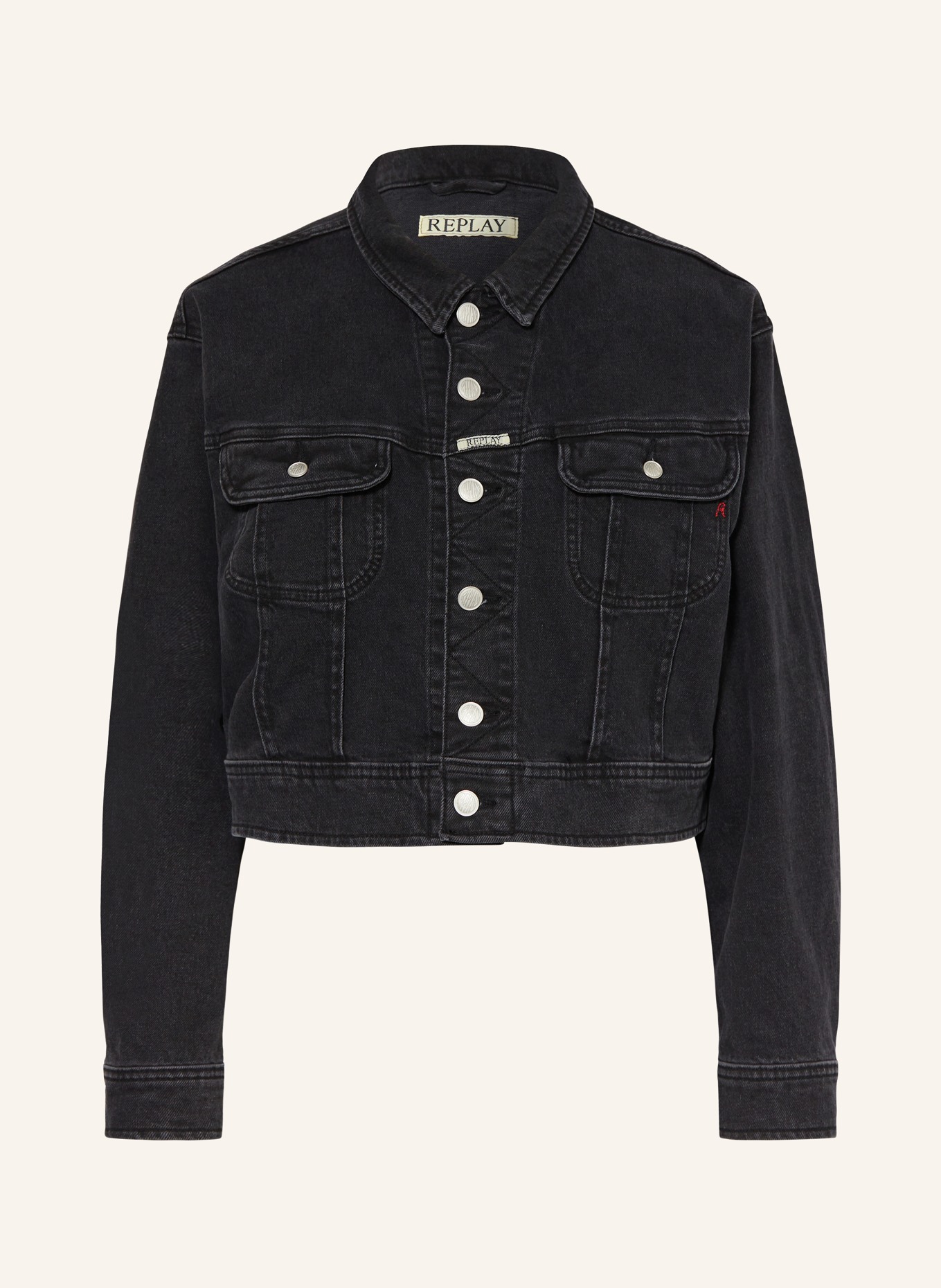 REPLAY Cropped denim jacket, Color: BLACK (Image 1)